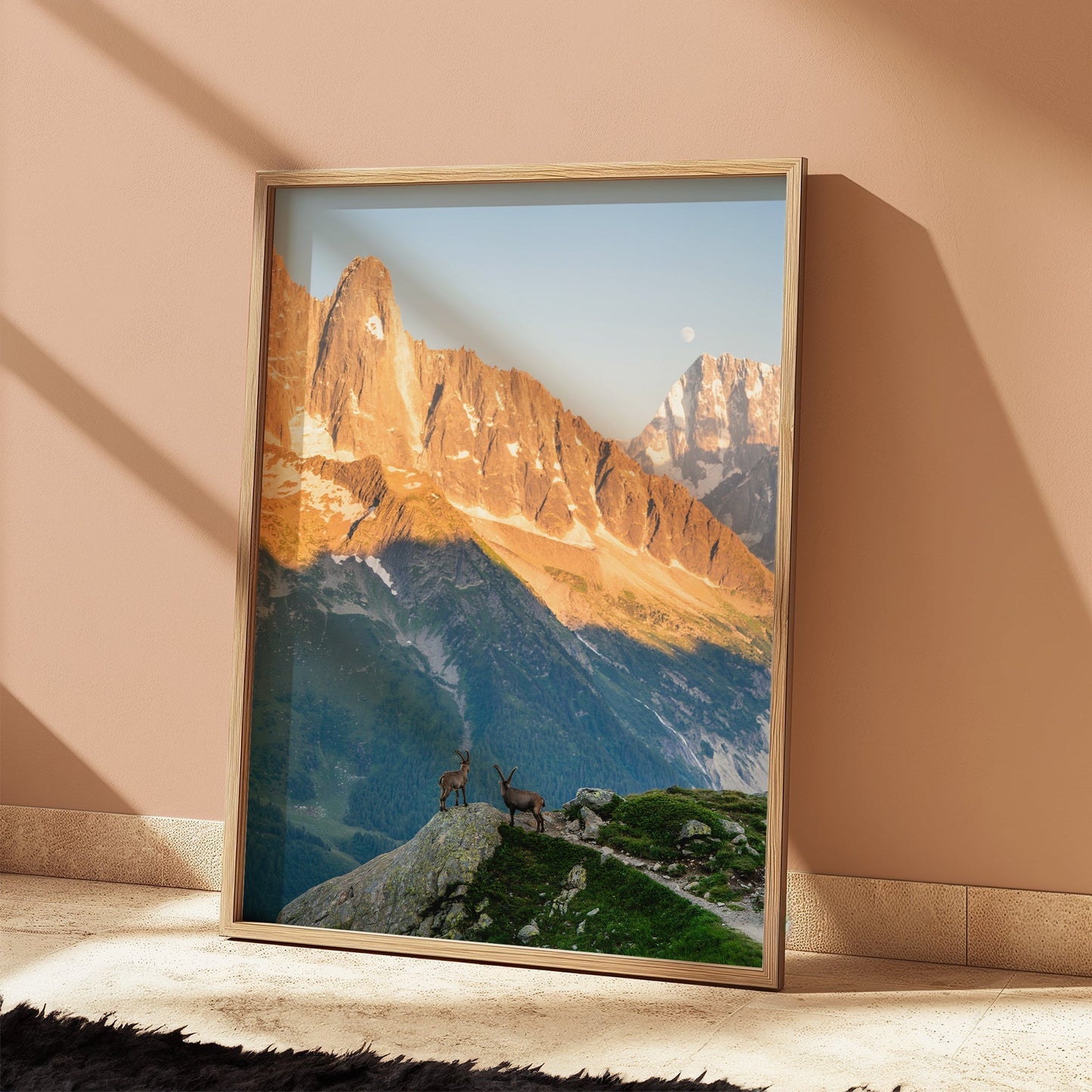 Les Drus Ibex Sunset Print – Mont Blanc Alpine Wildlife and Nature Wall Art