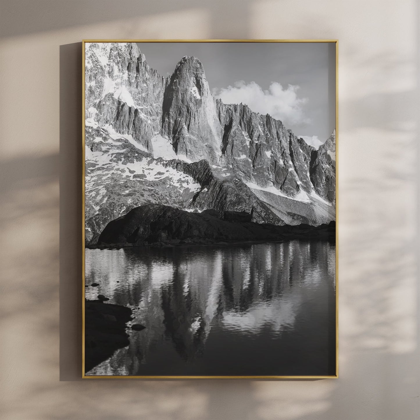Les Drus Mountain Reflection | Black and White Chamonix Art Print