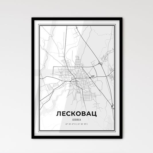 Leskovac Serbia - Scandinavian Style City Map for Modern Home Decor