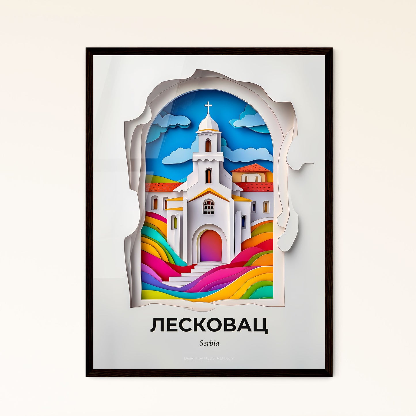 Vivid Leskovac, Serbia - a paper cut of a church with a rainbow colored roof