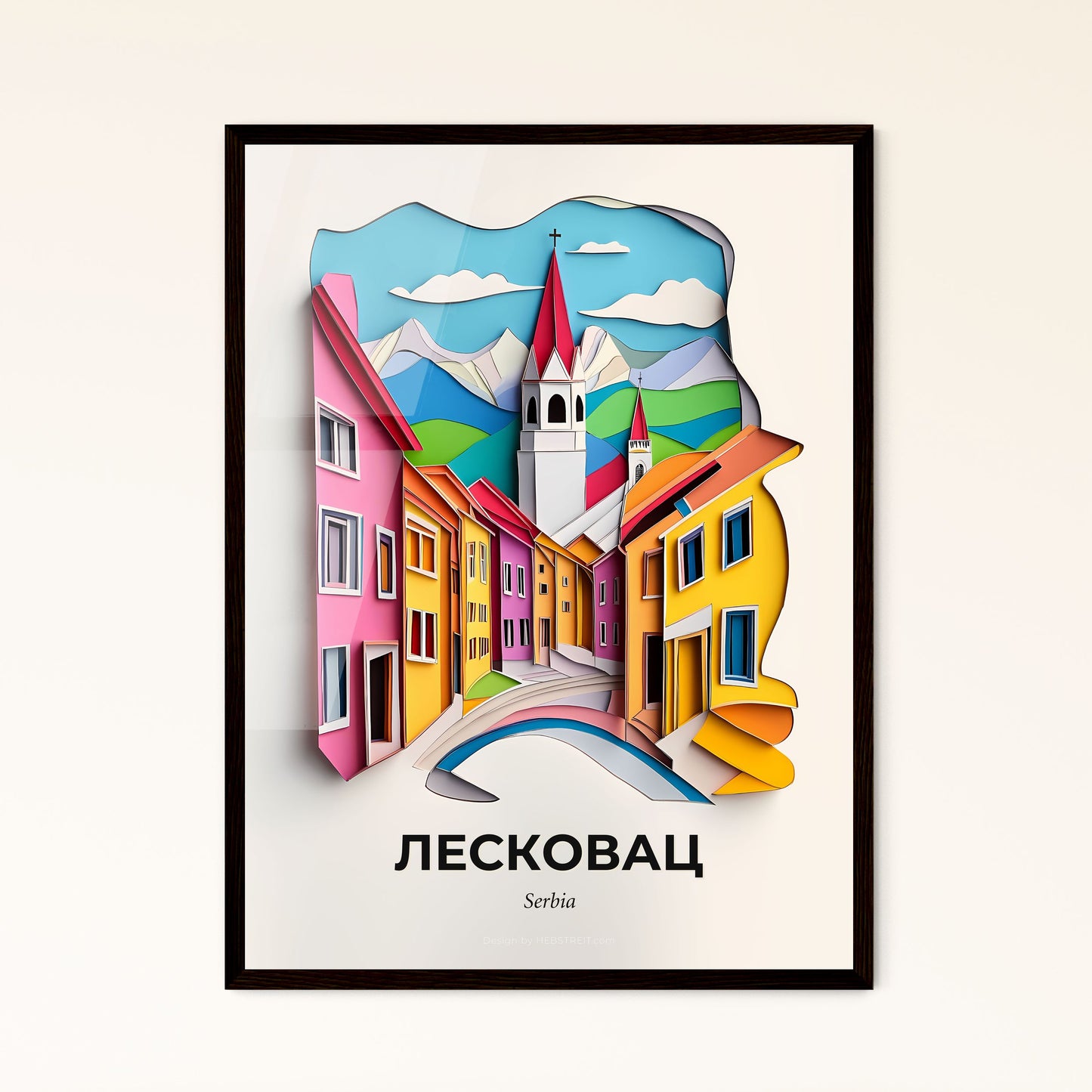 Vivid Leskovac, Serbia - a paper cut of a town with a church