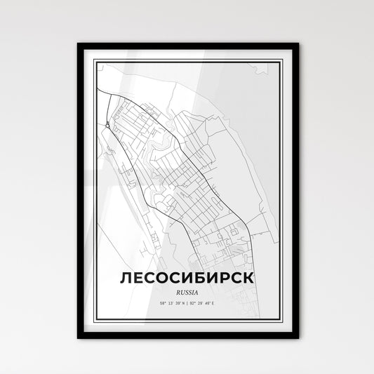 Lesosibirsk Russia - Scandinavian Style City Map for Modern Home Decor