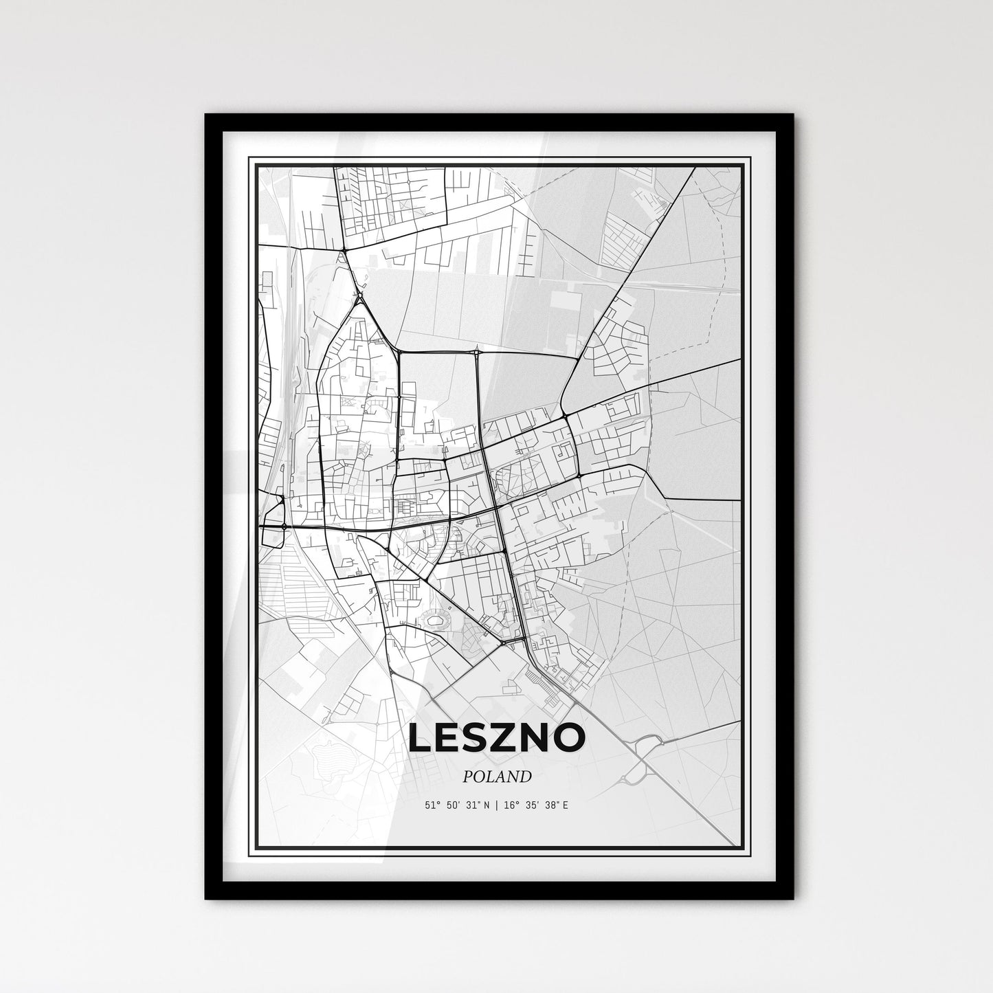 Leszno Poland - Scandinavian Style City Map for Modern Home Decor