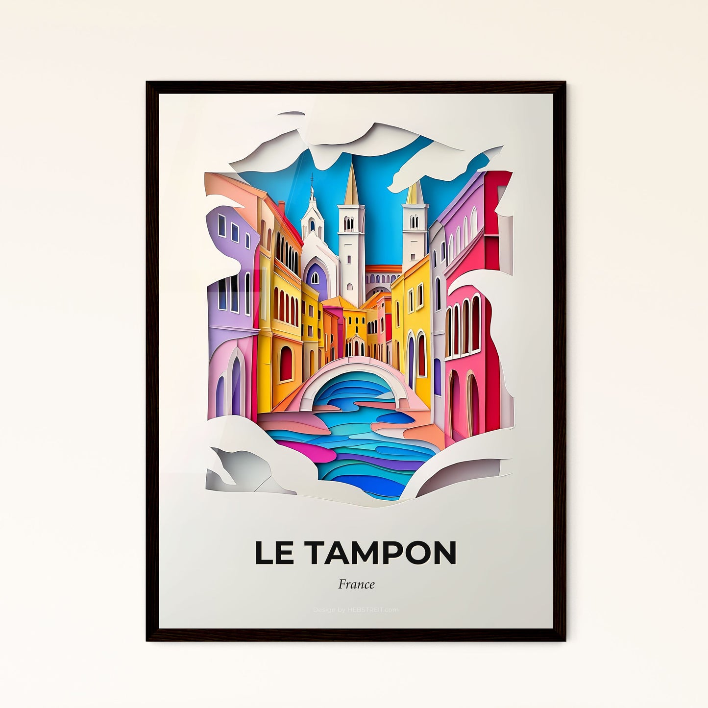 Vivid Le Tampon, France - a paper cut of a city with a bridge