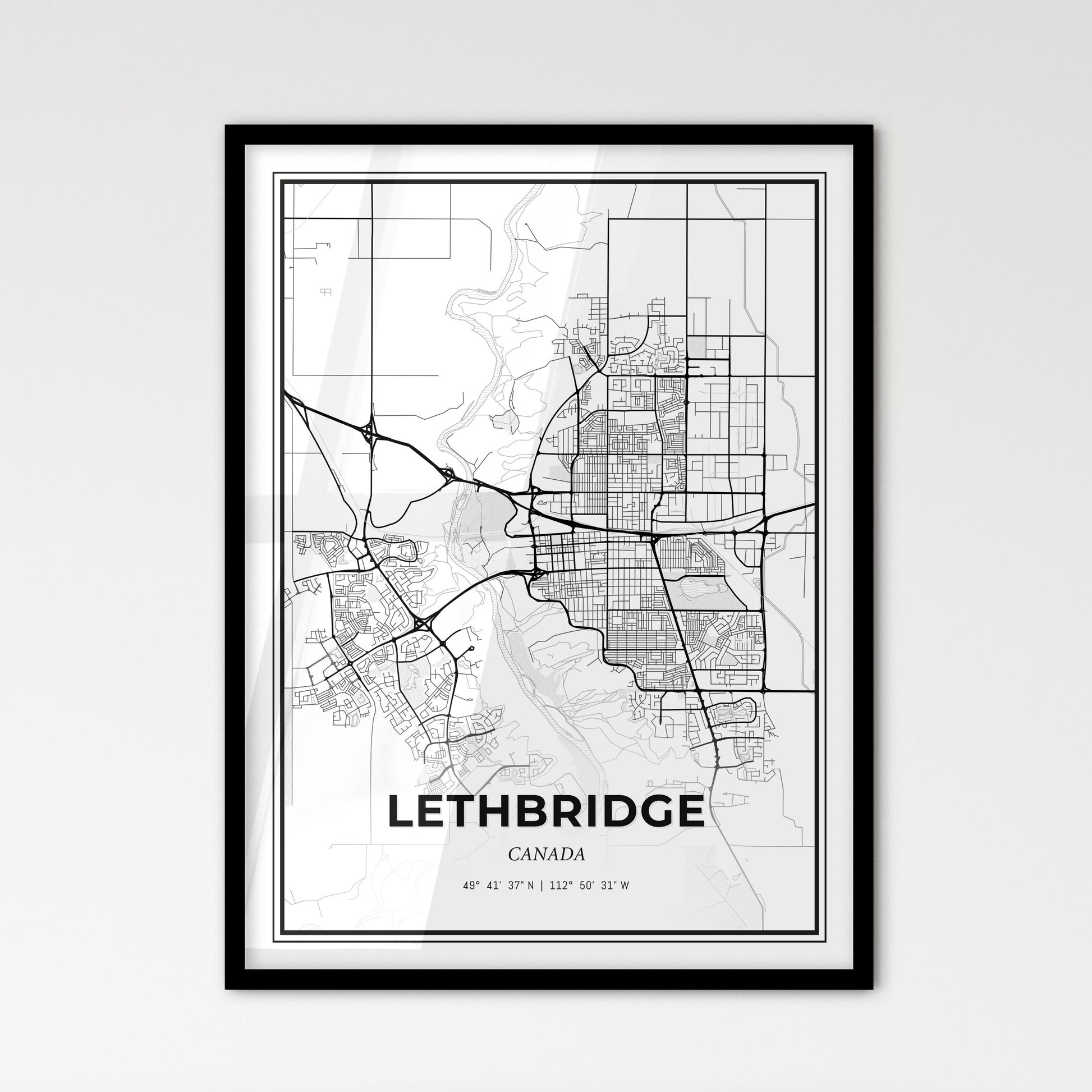 Lethbridge Canada - Scandinavian Style City Map for Modern Home Decor