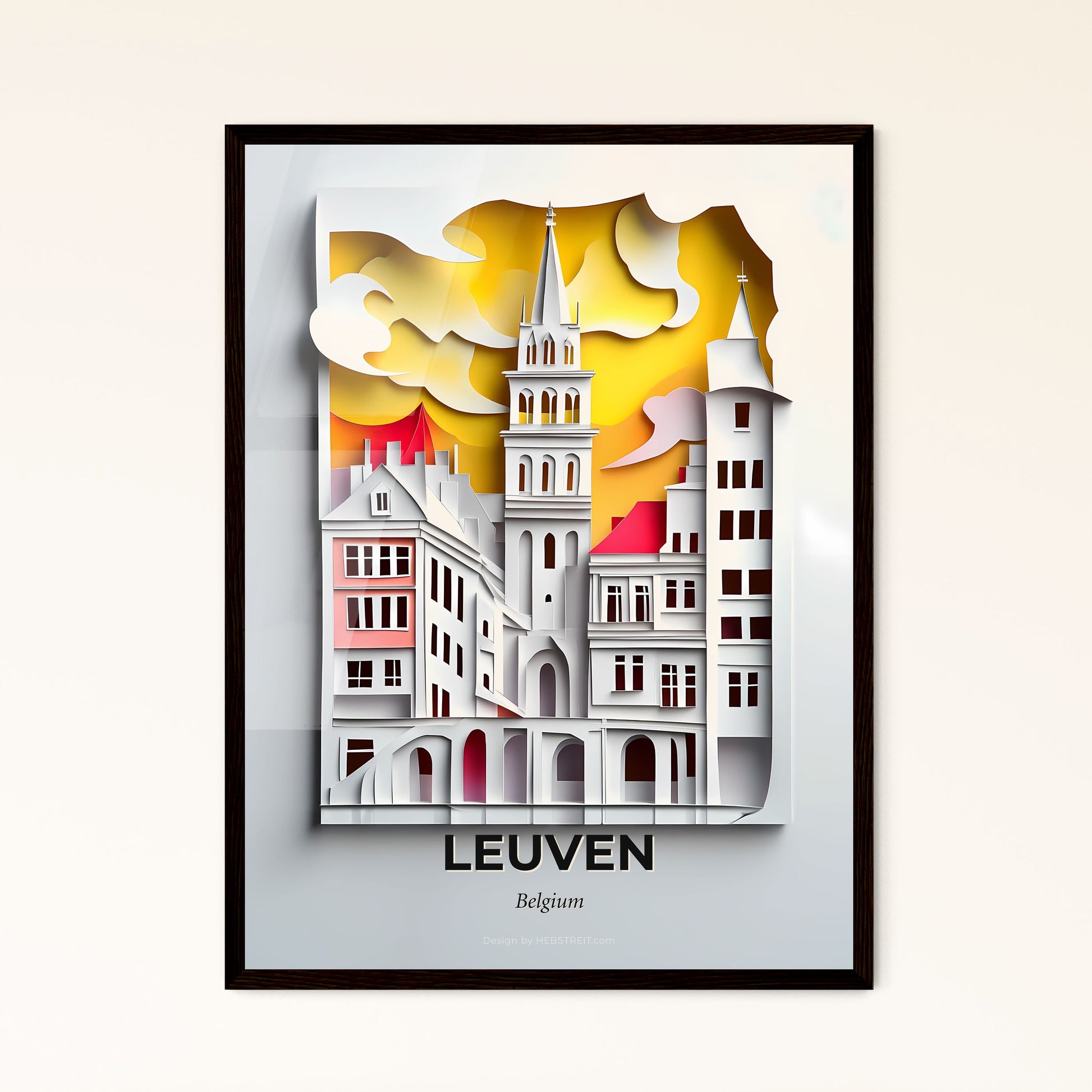 Vivid Leuven , Belgium - a paper cut of a city with a clock tower