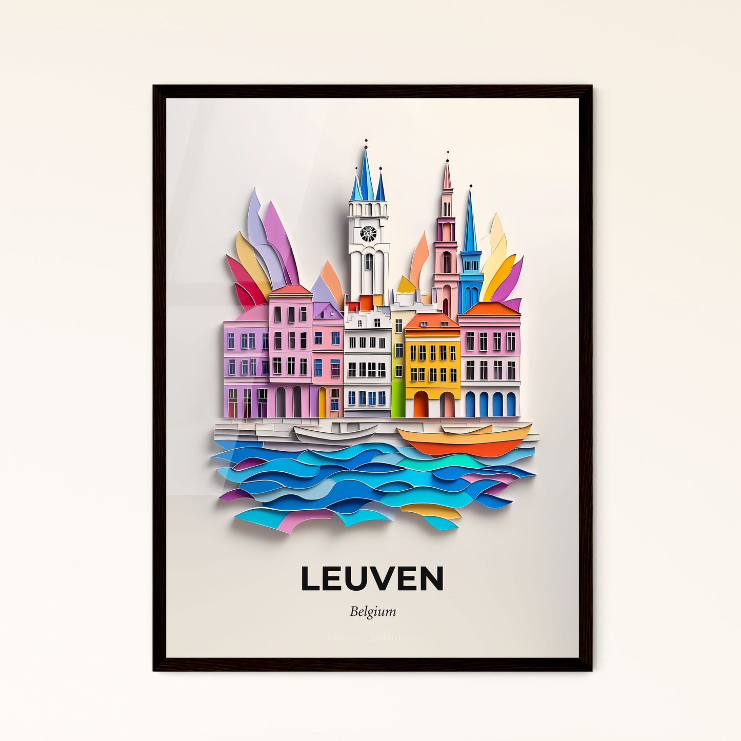 Vivid Leuven , Belgium - a paper cut of a city with a clock tower