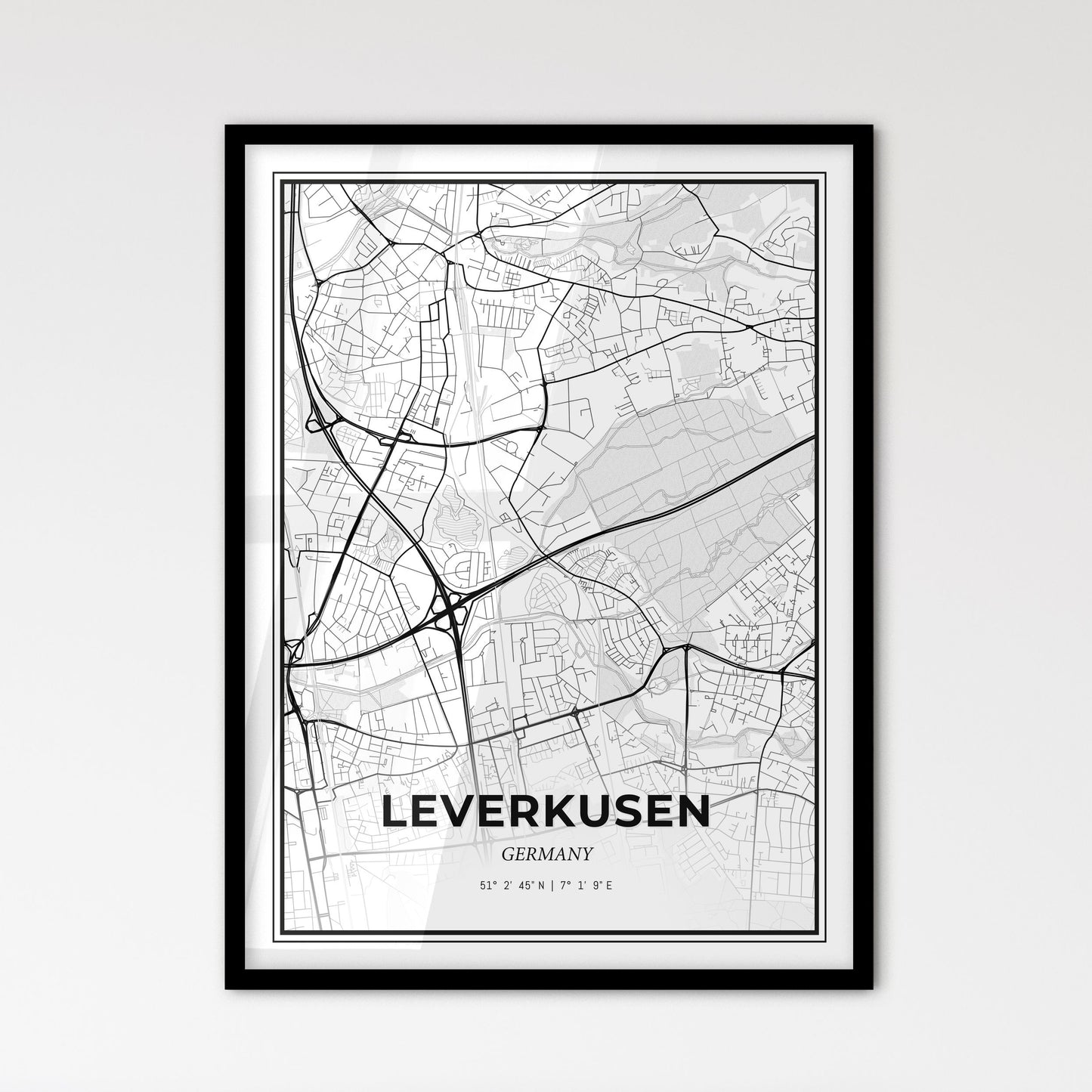 Leverkusen Germany - Scandinavian Style City Map for Modern Home Decor
