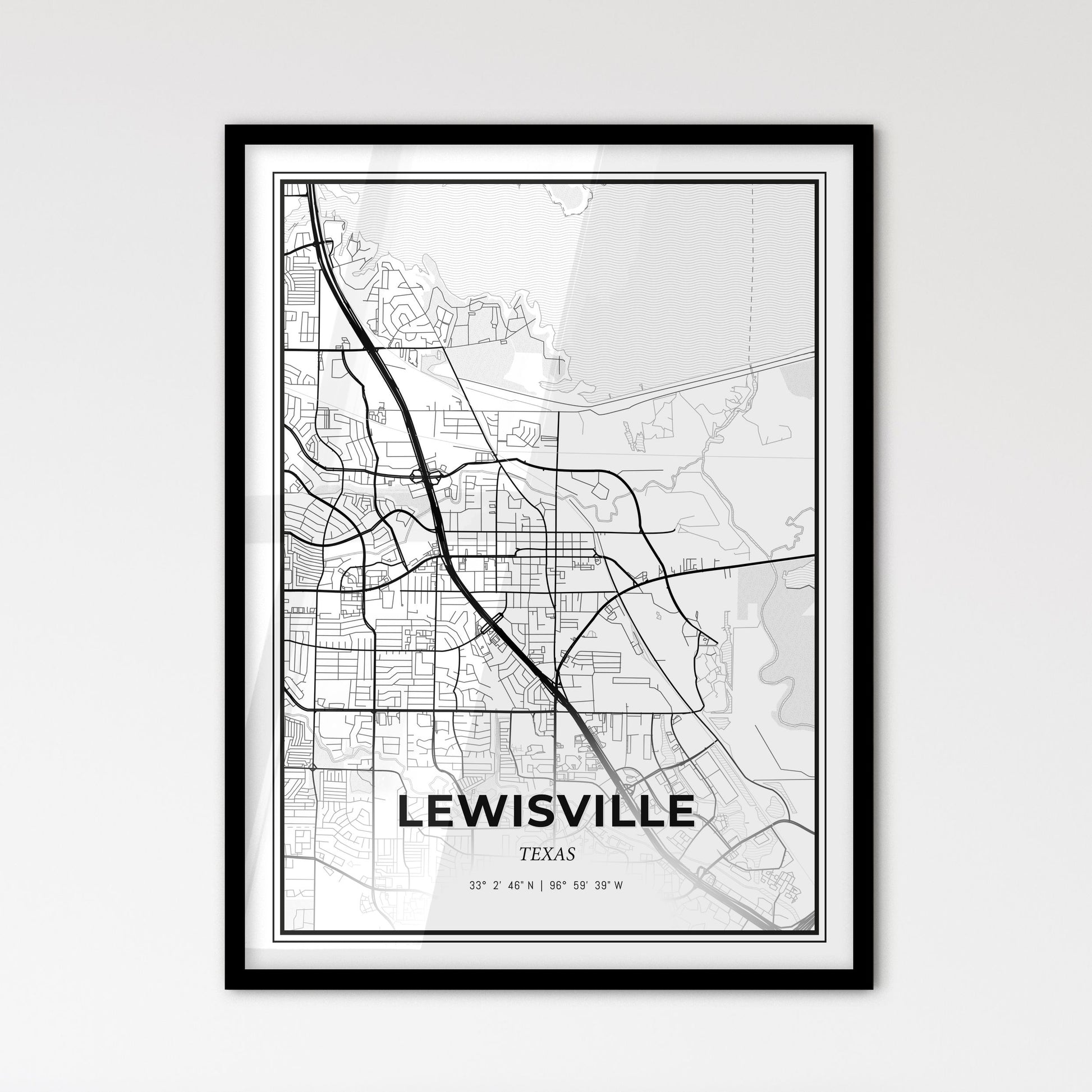 Lewisville Texas - Scandinavian Style City Map for Modern Home Decor