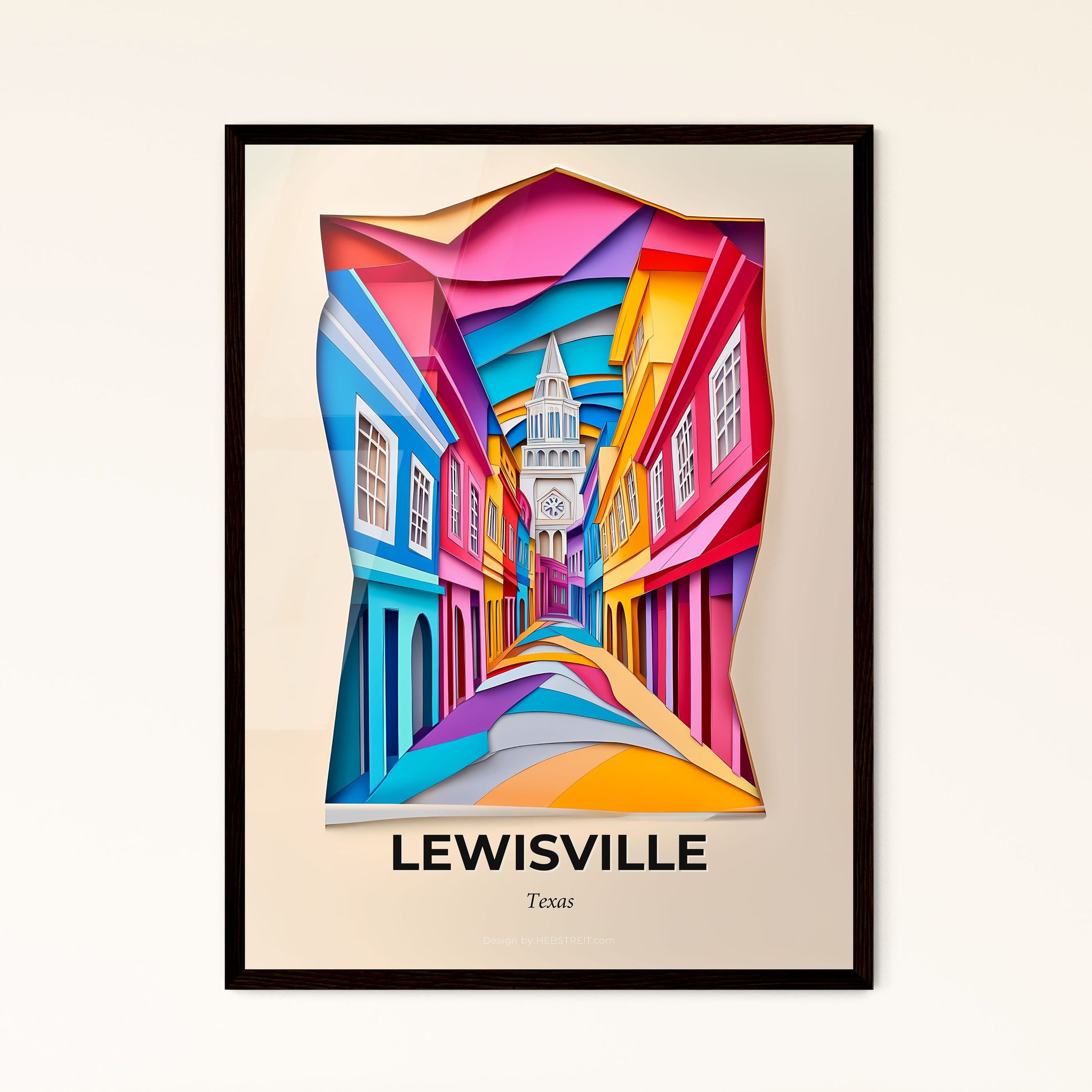 Vivid Lewisville, Texas - a colorful city street with a clock tower in the background