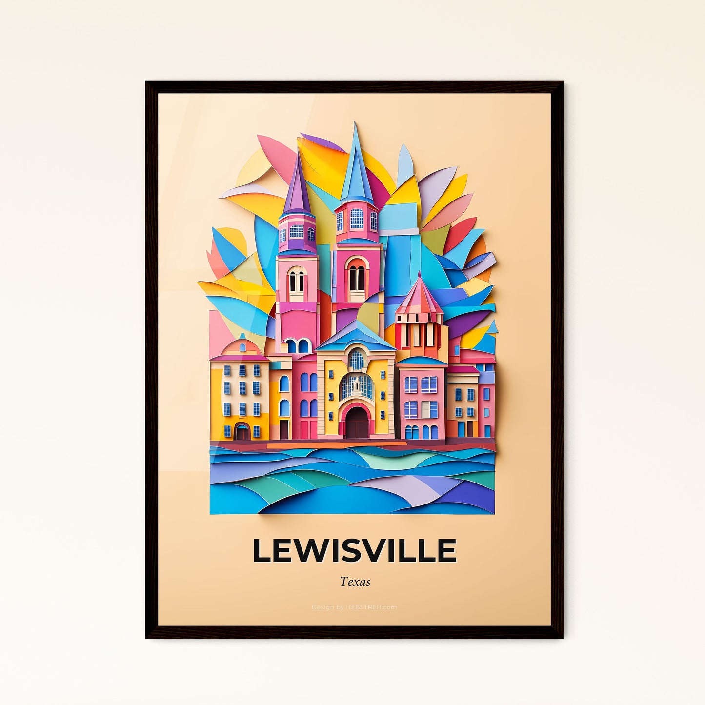 Vivid Lewisville, Texas - a colorful paper cut of a castle with a sun in the background