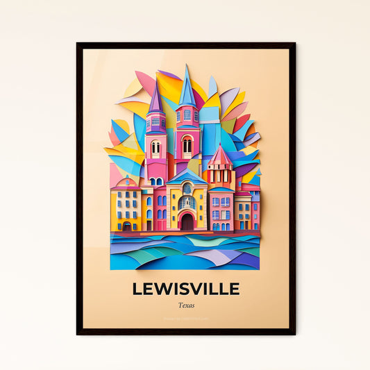 Vivid Lewisville, Texas - a colorful paper cut of a castle with a sun in the background