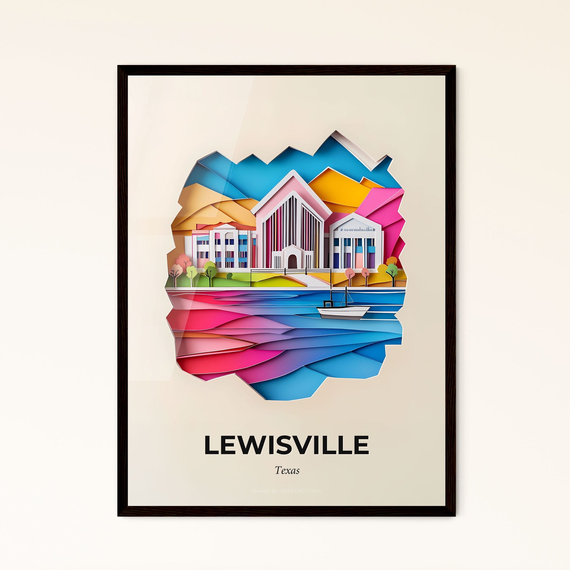 Vivid Lewisville, Texas - a paper cut of a city with a boat