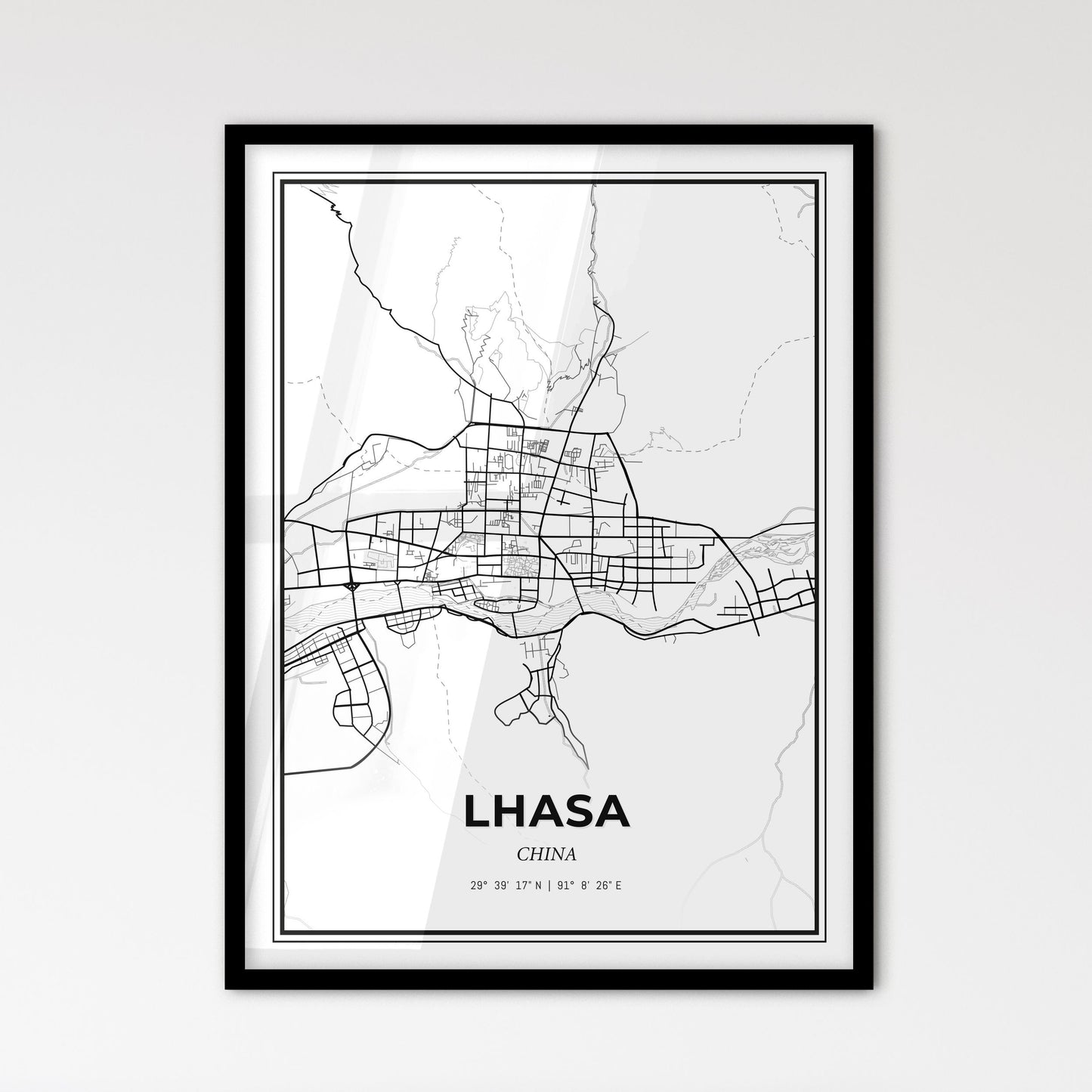 Lhasa China - Scandinavian Style City Map for Modern Home Decor