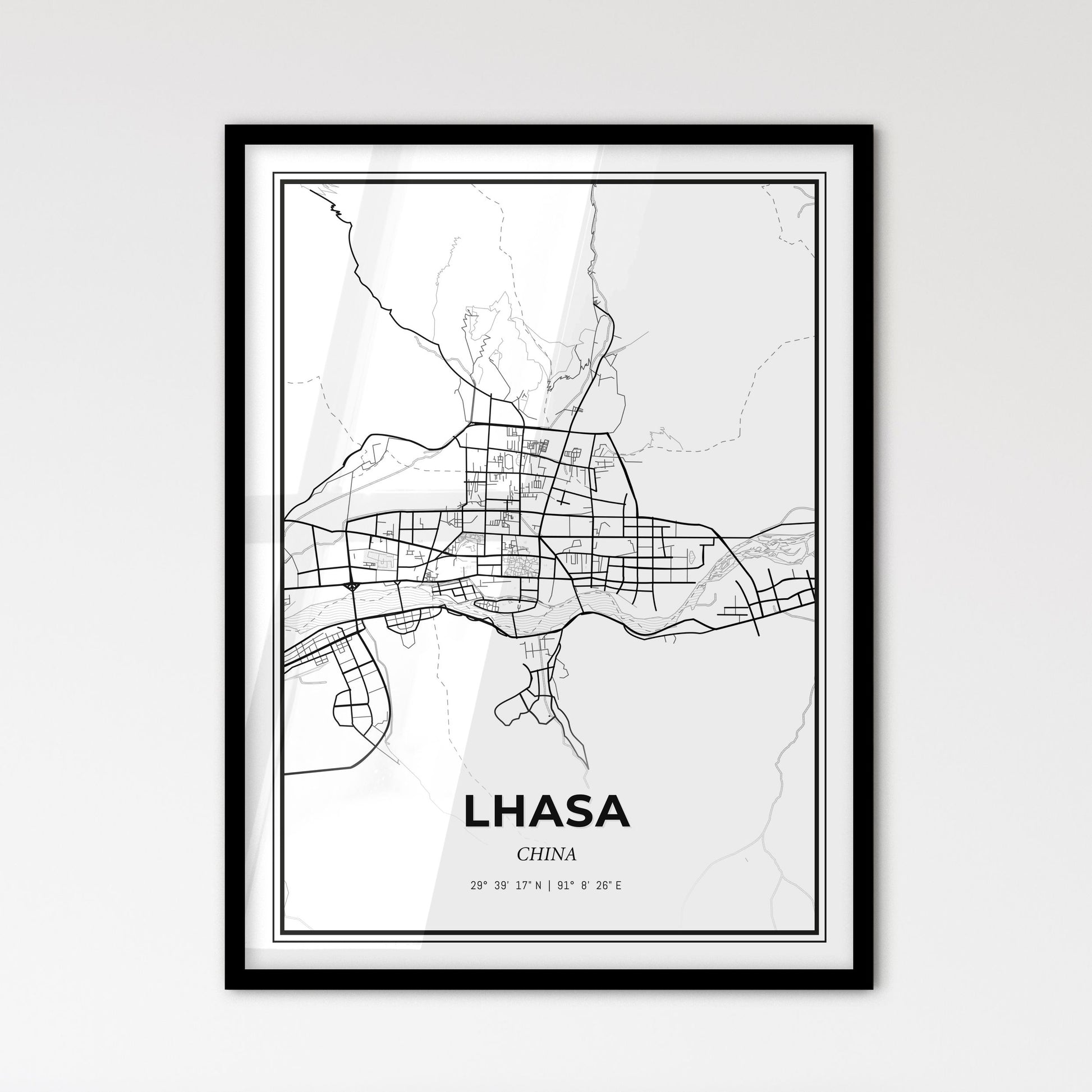 Lhasa China - Scandinavian Style City Map for Modern Home Decor