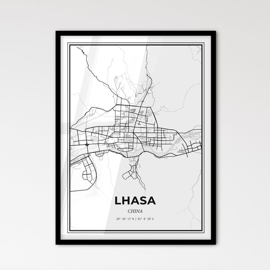 Lhasa China - Scandinavian Style City Map for Modern Home Decor