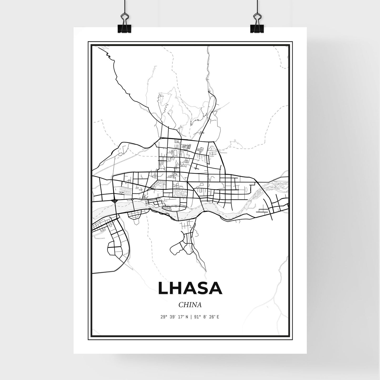 Lhasa China - Premium City Map Poster