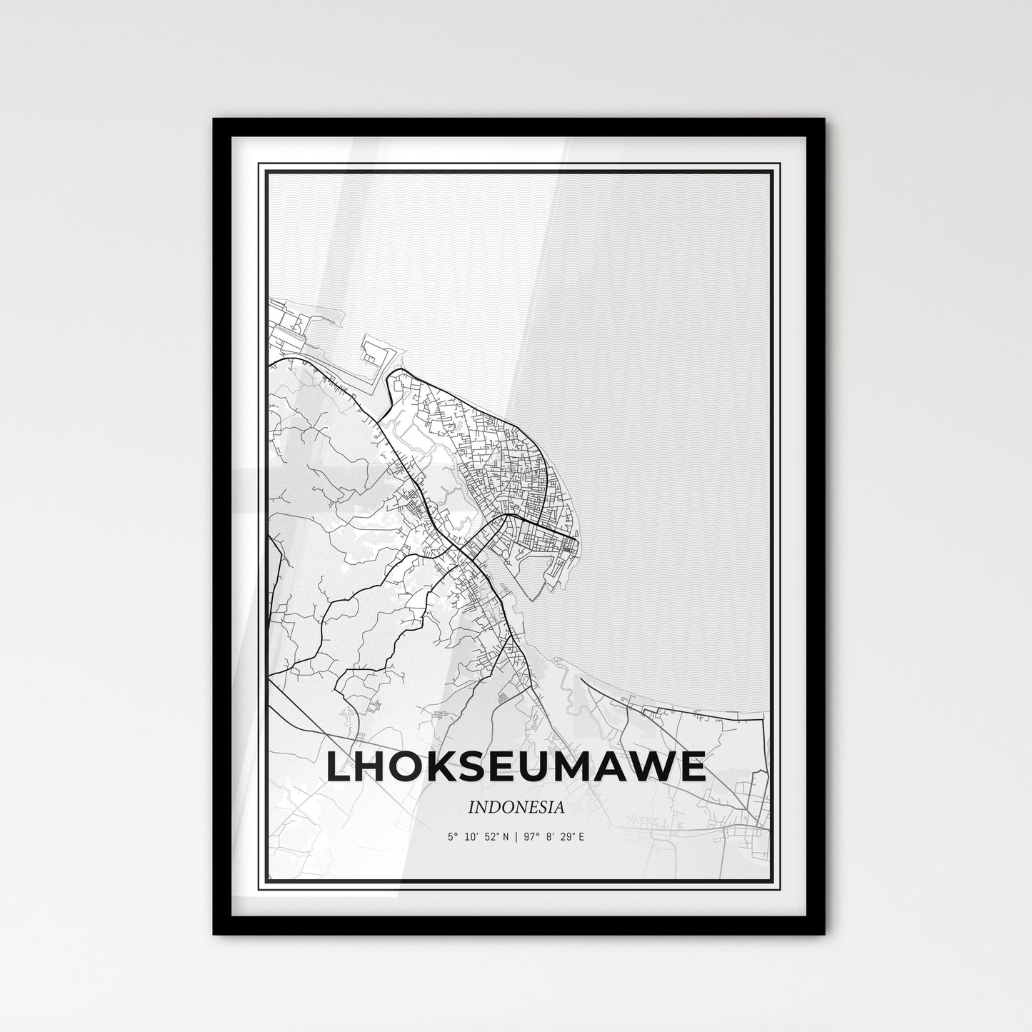 Lhokseumawe Indonesia - Scandinavian Style City Map for Modern Home Decor