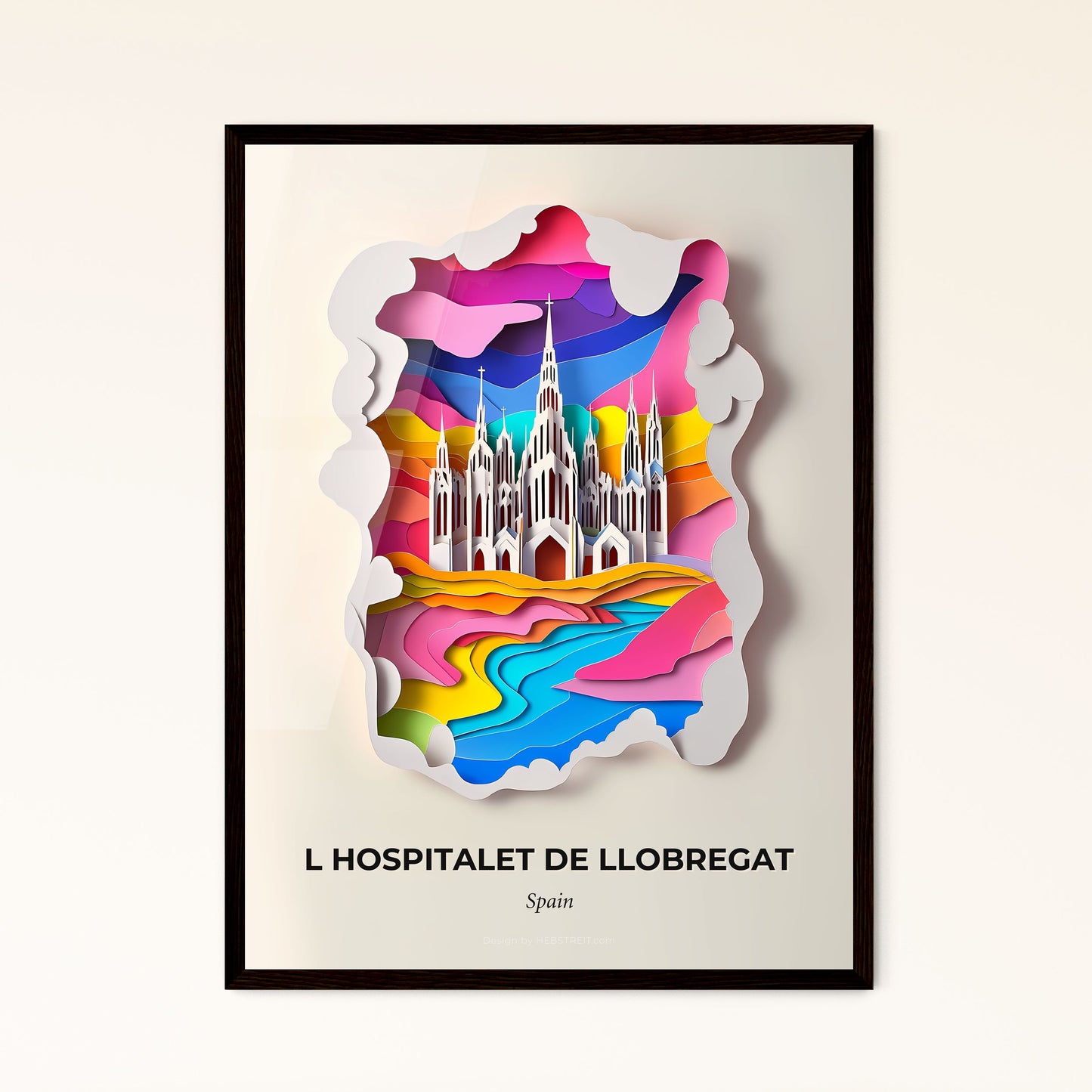 Vivid L Hospitalet de Llobregat, Spain - a paper cut of a church with a river in front of it