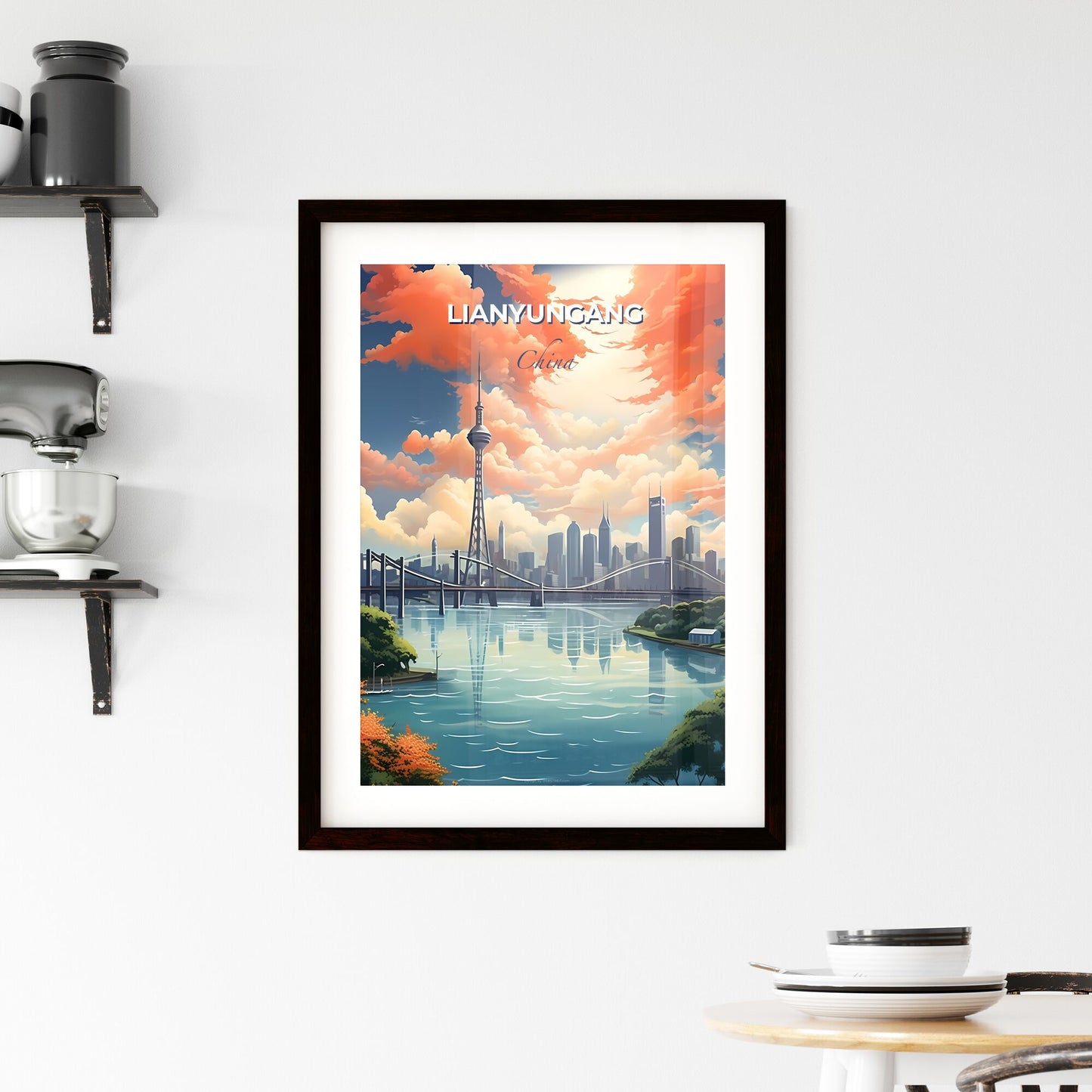 River Bridge City Skyline Urban Landscape Painting Art Print Home Decor Cityscape Default Title