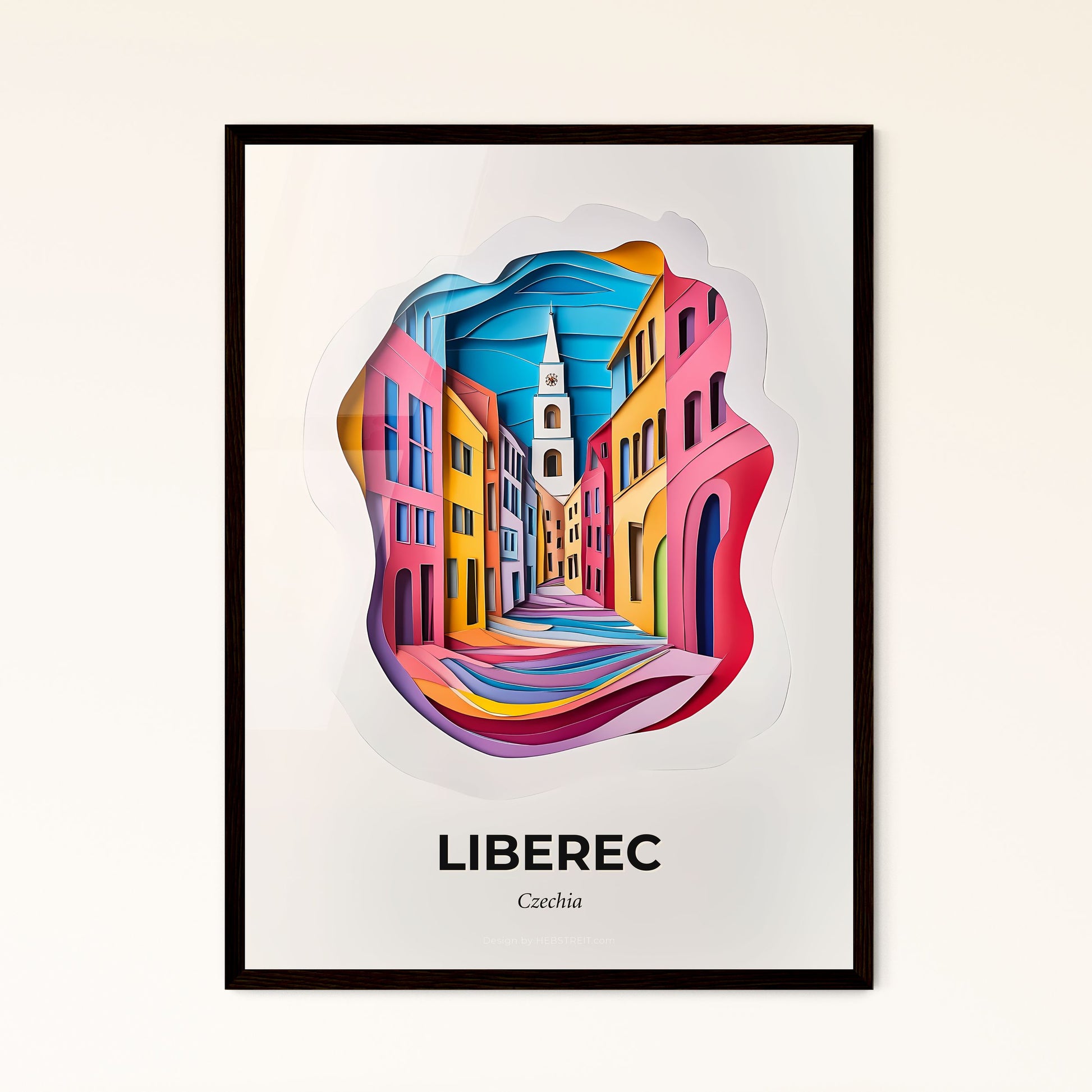 Vivid Liberec, Czechia - a paper cut of a city street with a clock tower