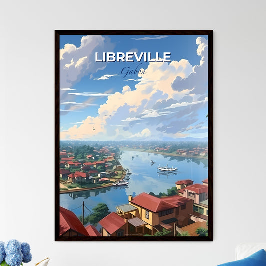 Vibrant Painting of Riverfront Homes and Boat in Libreville Gabon Skyline Default Title