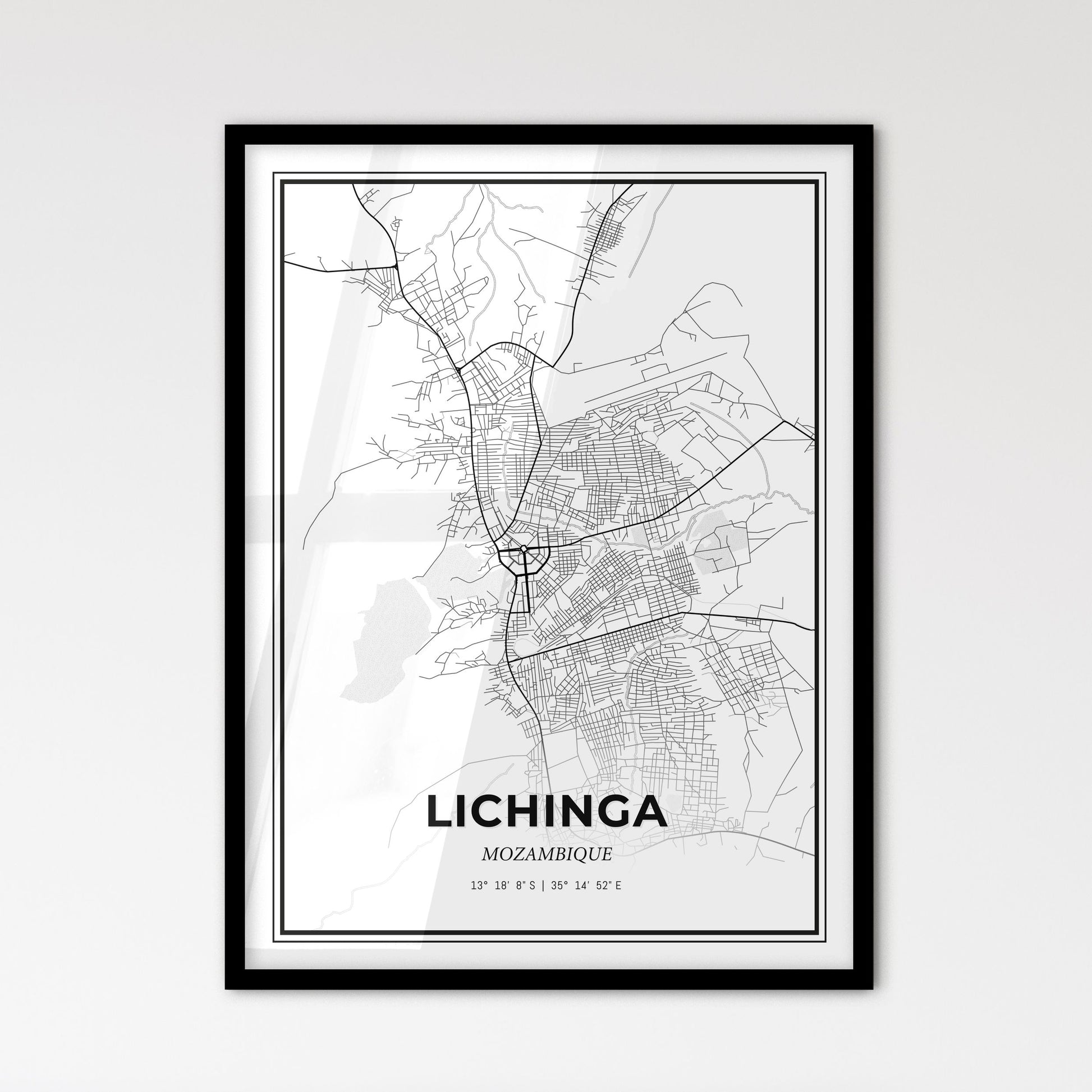 Lichinga Mozambique - Scandinavian Style City Map for Modern Home Decor