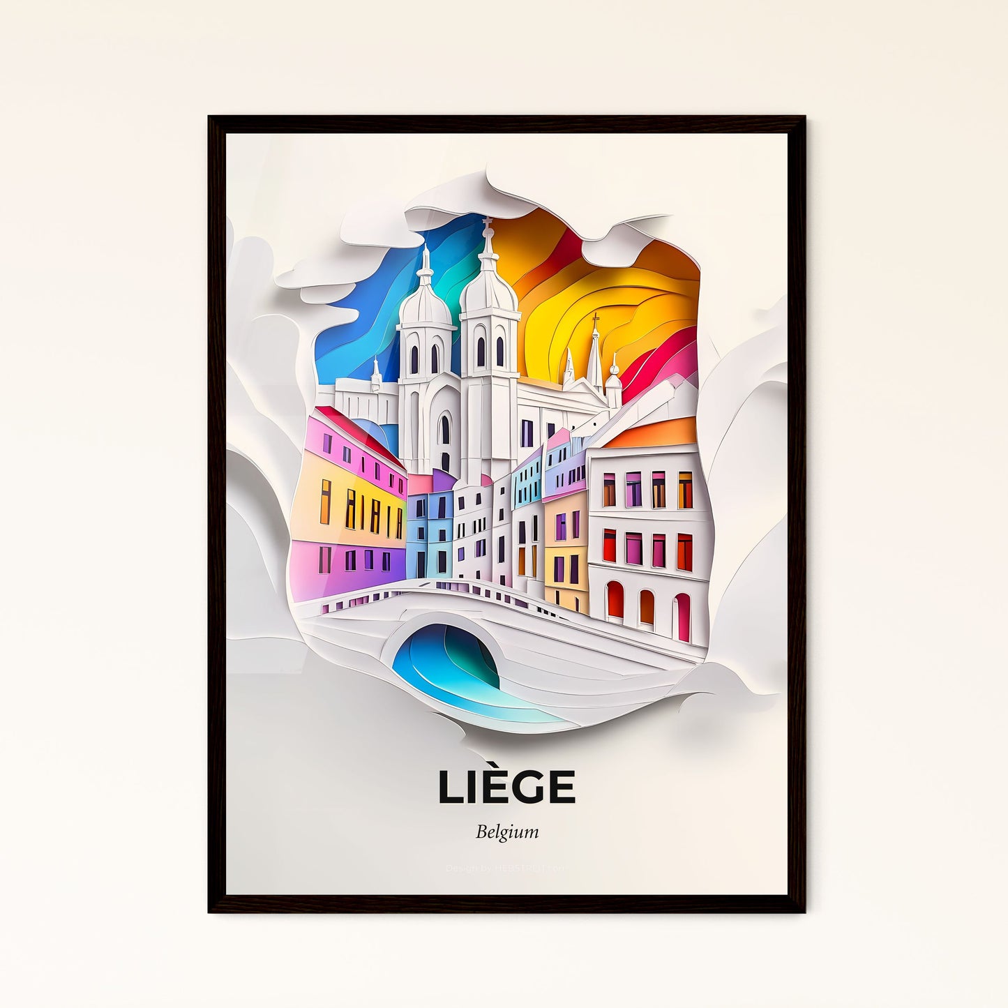 Vivid Liège , Belgium - a paper cut of a city with a bridge