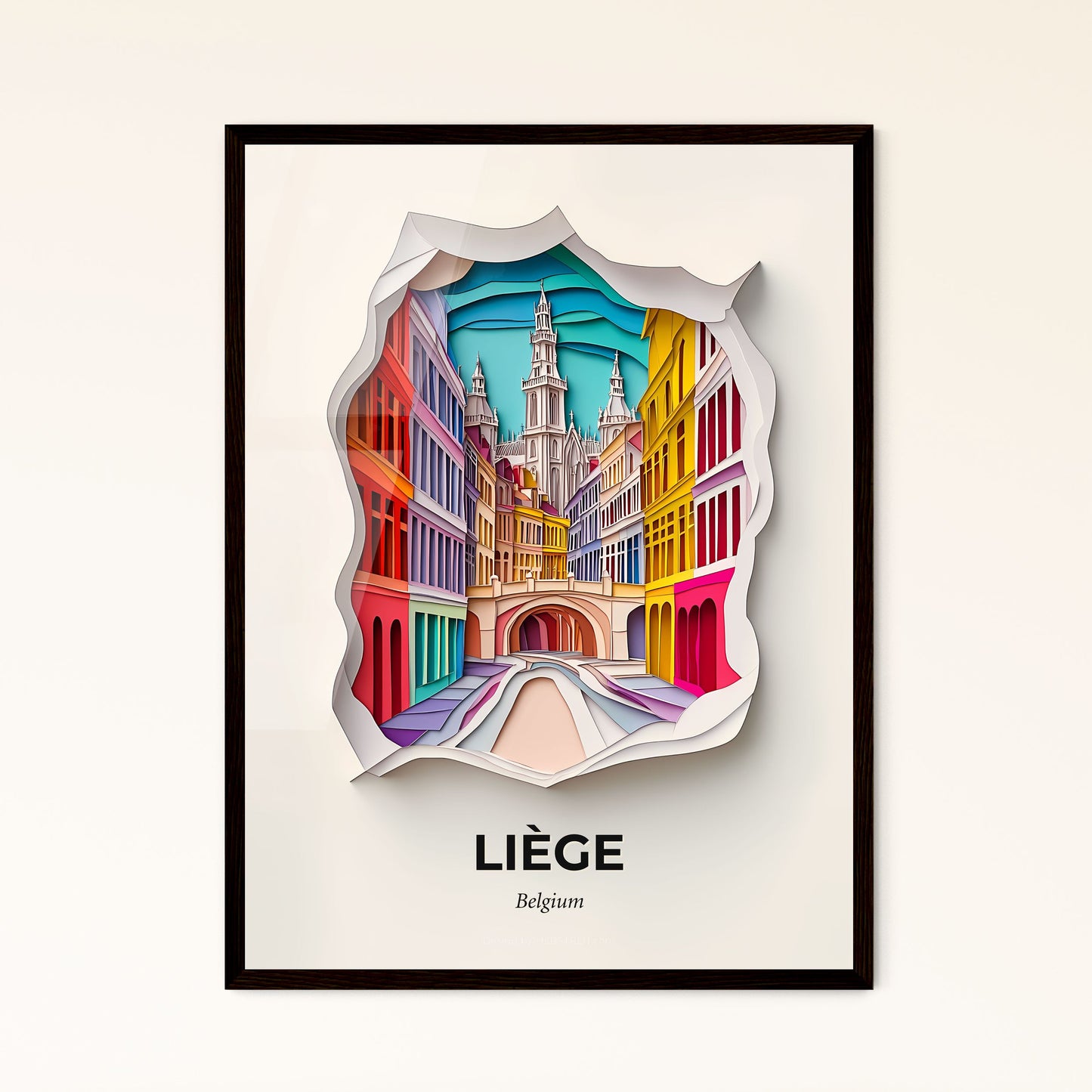 Vivid Liège , Belgium - a paper cut of a city with a bridge