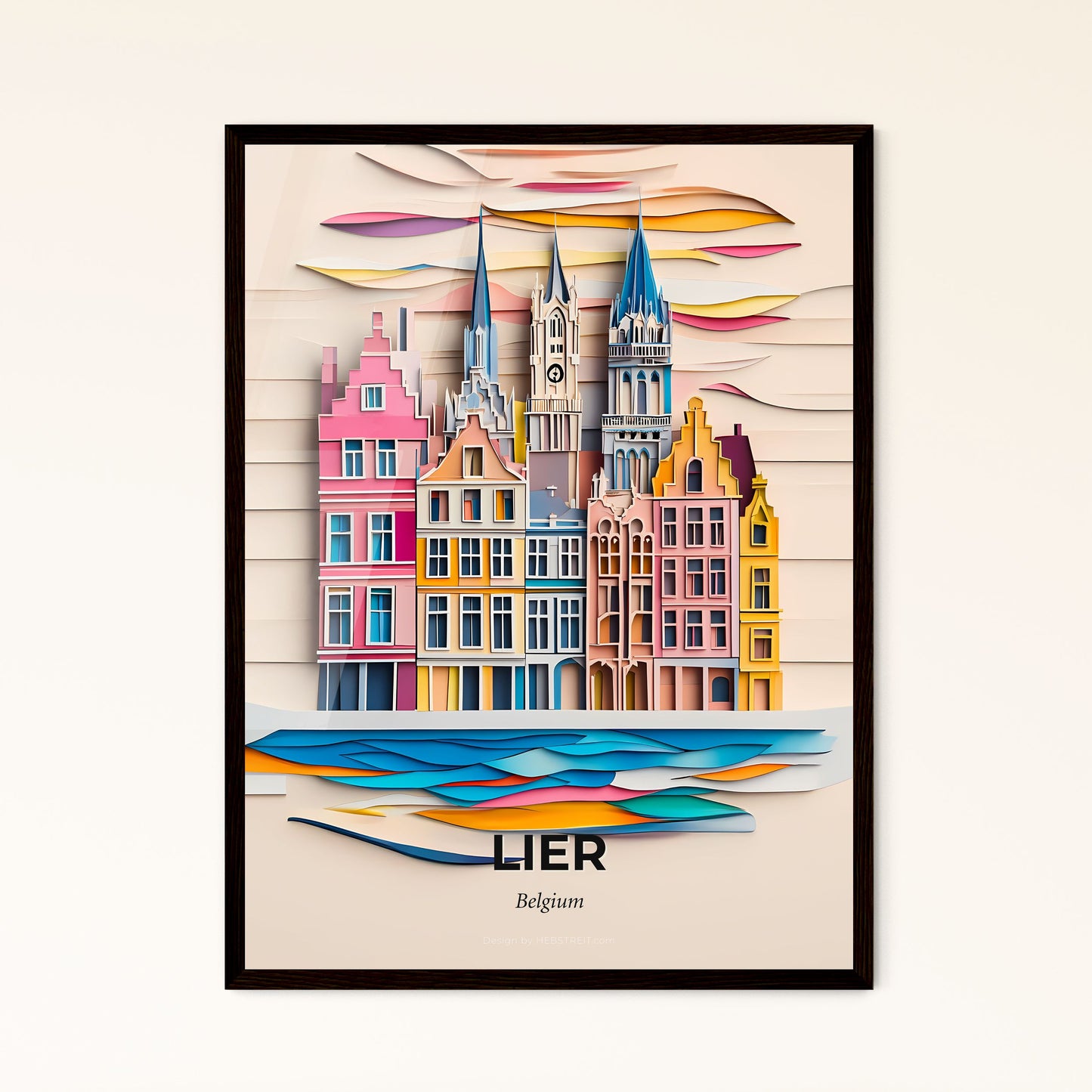 Vivid Lier , Belgium - a paper cut of a city with a clock tower