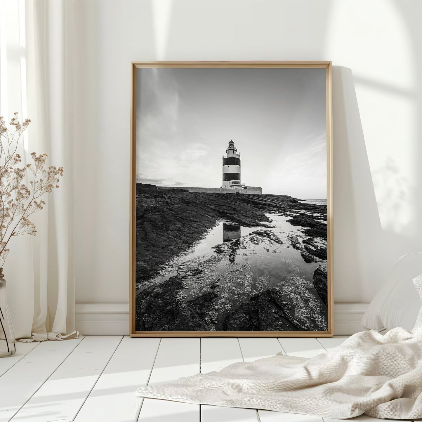 Hook Head Lighthouse Reflection – Ireland Black & White Fine Art Print