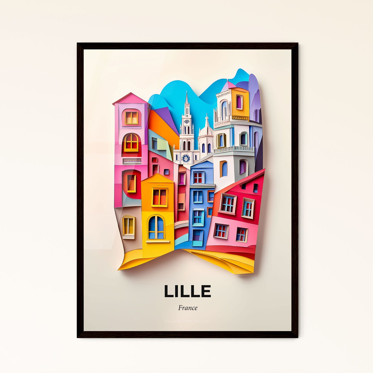 Vivid Lille, France - a paper cut of a city with a clock tower