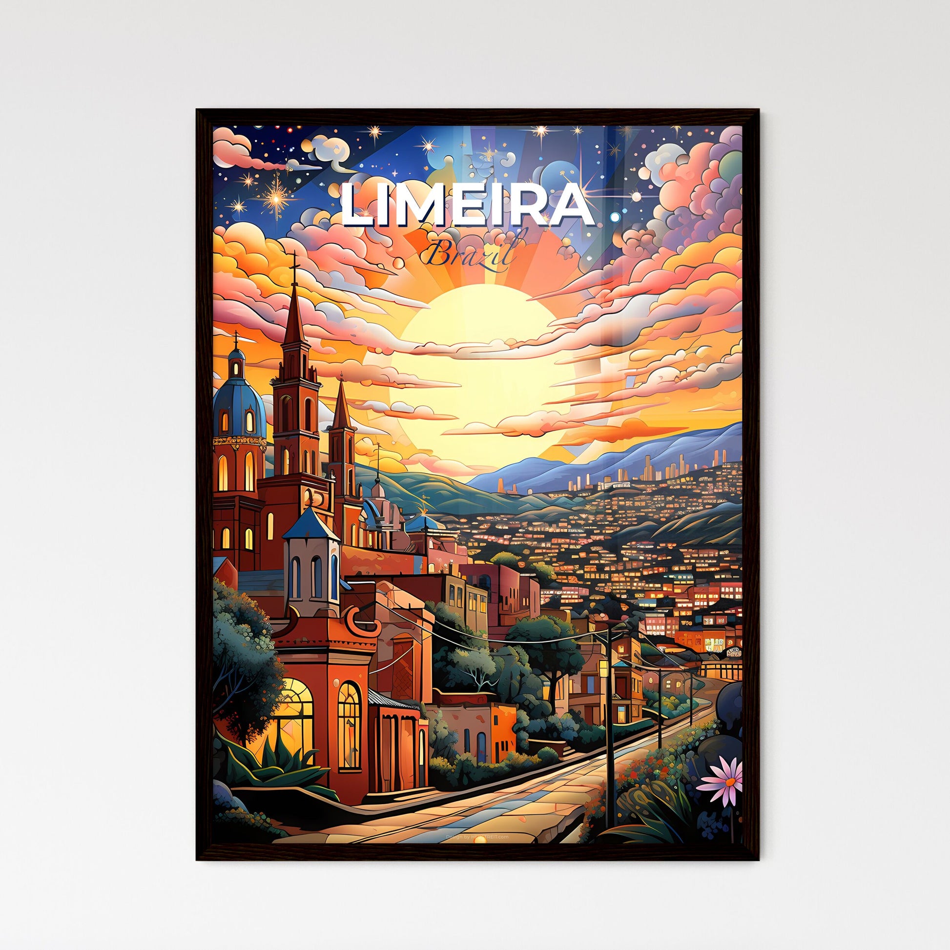 Limeira City Painting Skyline Colorful Sunset with Clouds Art Default Title