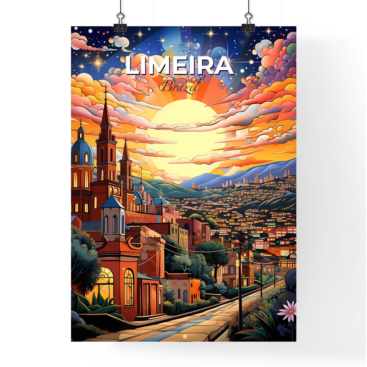 Limeira City Painting Skyline Colorful Sunset with Clouds Art Default Title