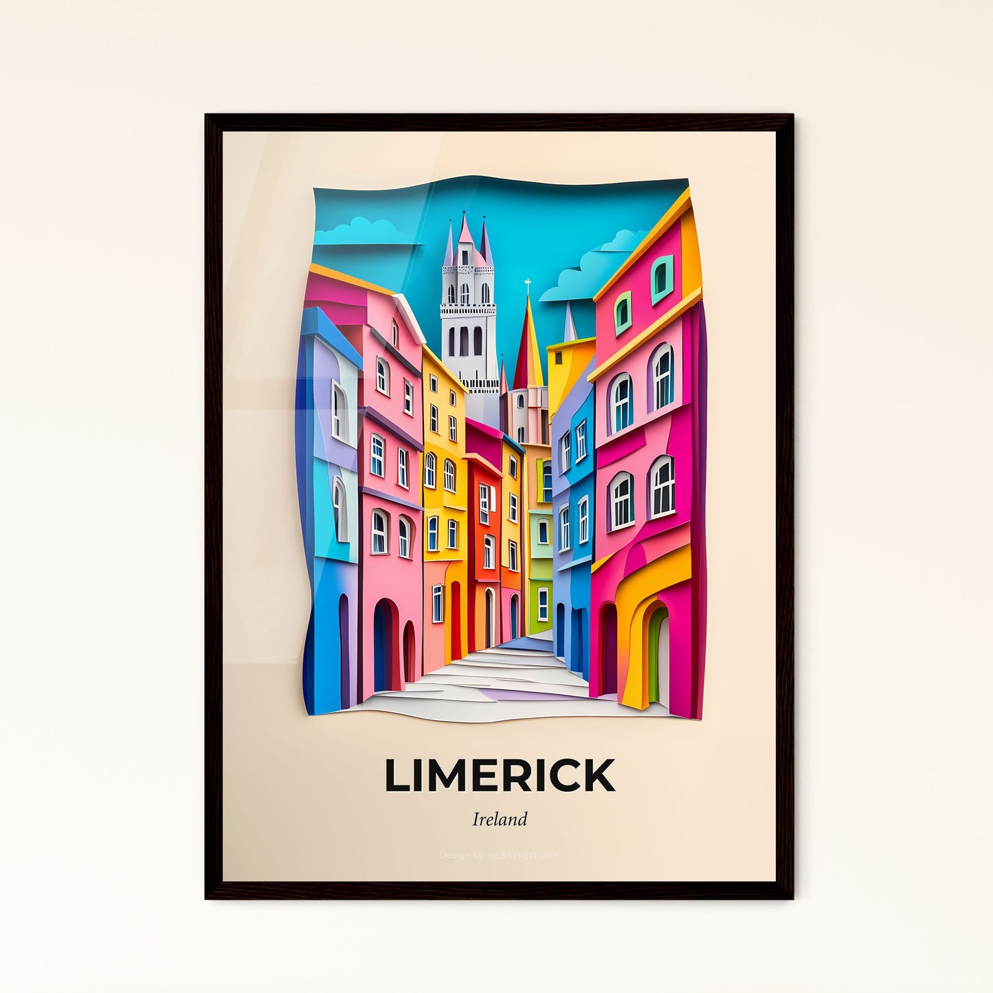 Vivid Limerick, Ireland - a colorful city street with a clock tower in the background