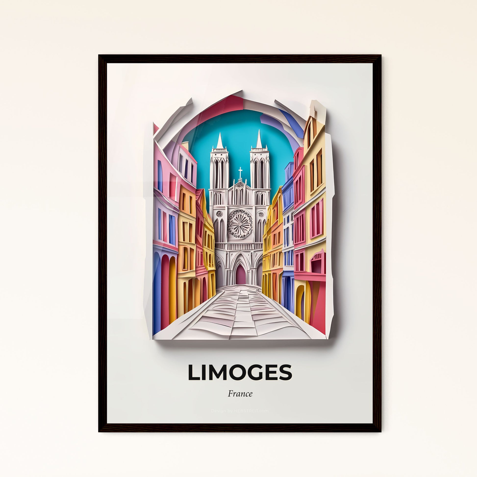 Vivid Limoges, France - a paper cut of a city with a clock