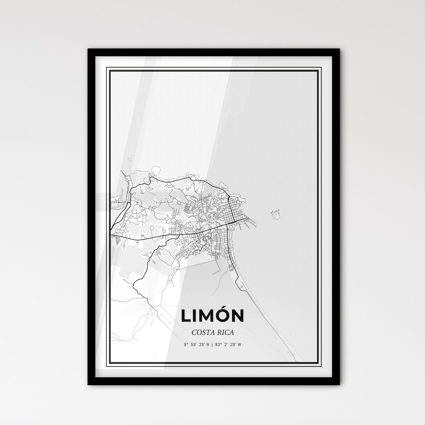 Limón Costa Rica - Scandinavian Style City Map for Modern Home Decor