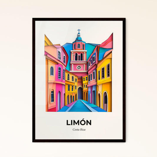 Vivid Limón, Costa Rica - a colorful city street with a clock tower