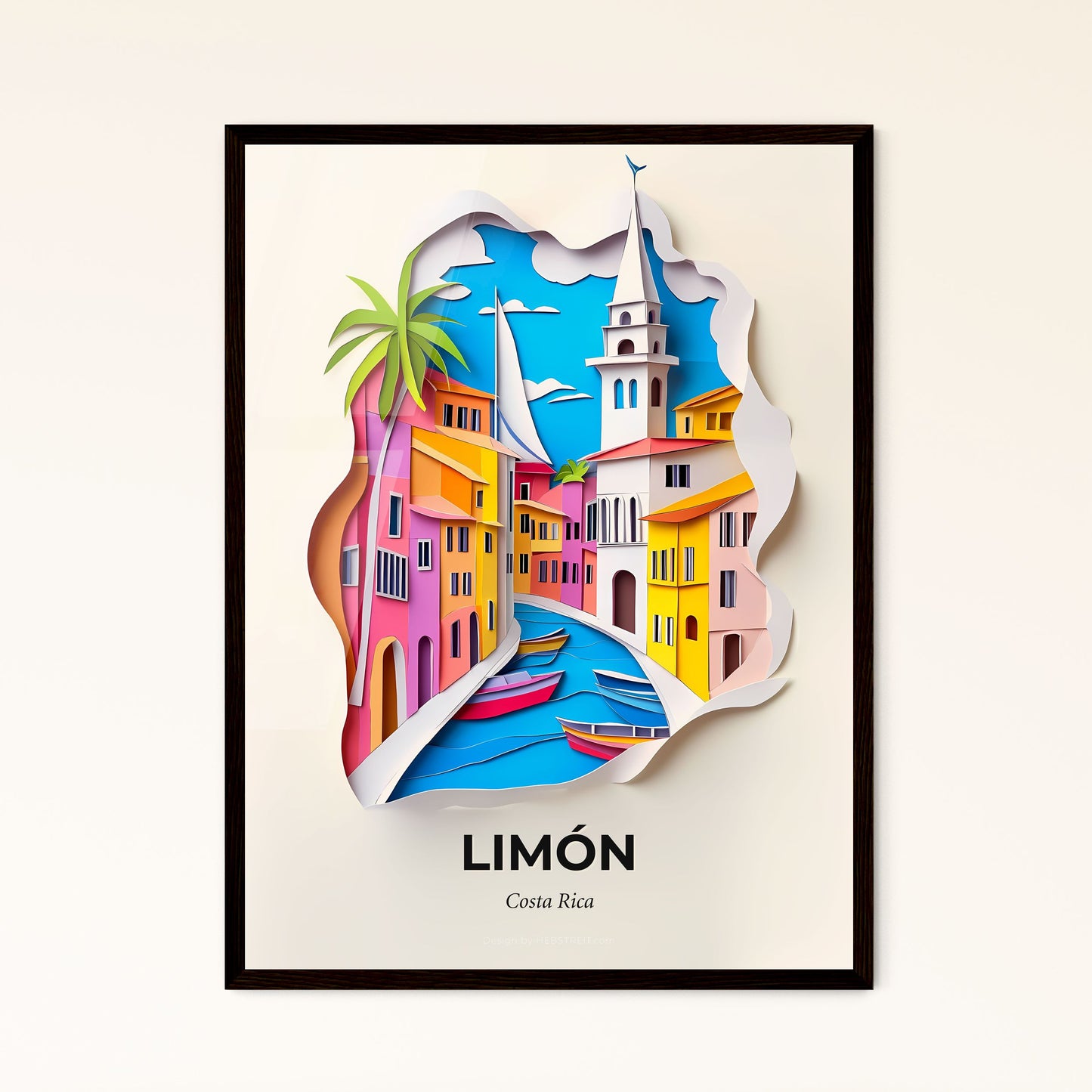 Vivid Limón, Costa Rica - a paper cut of a city with a palm tree