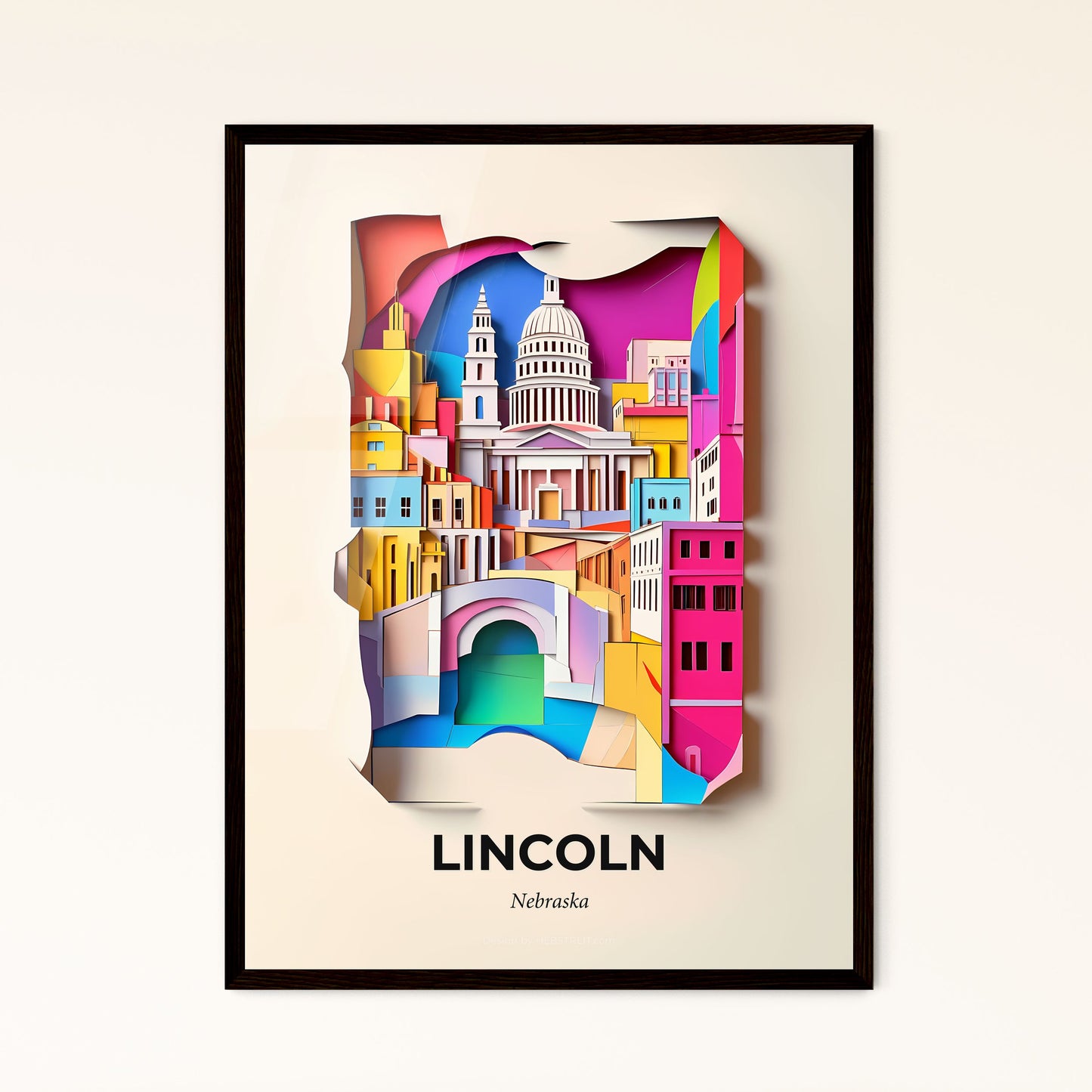 Vivid Lincoln, Nebraska - a paper cut of a city with a bridge