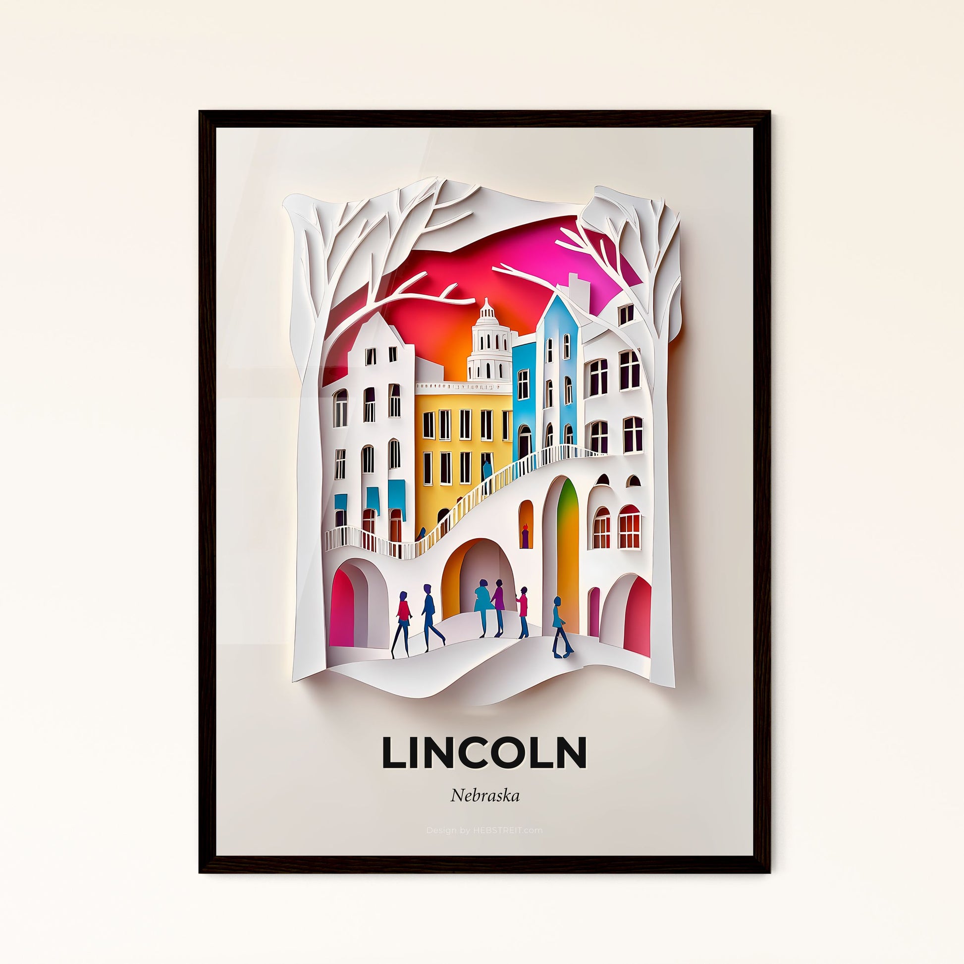 Vivid Lincoln, Nebraska - a paper cut of a city with people walking