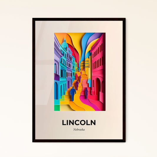 Vivid Lincoln, Nebraska - a colorful city street with people walking down it