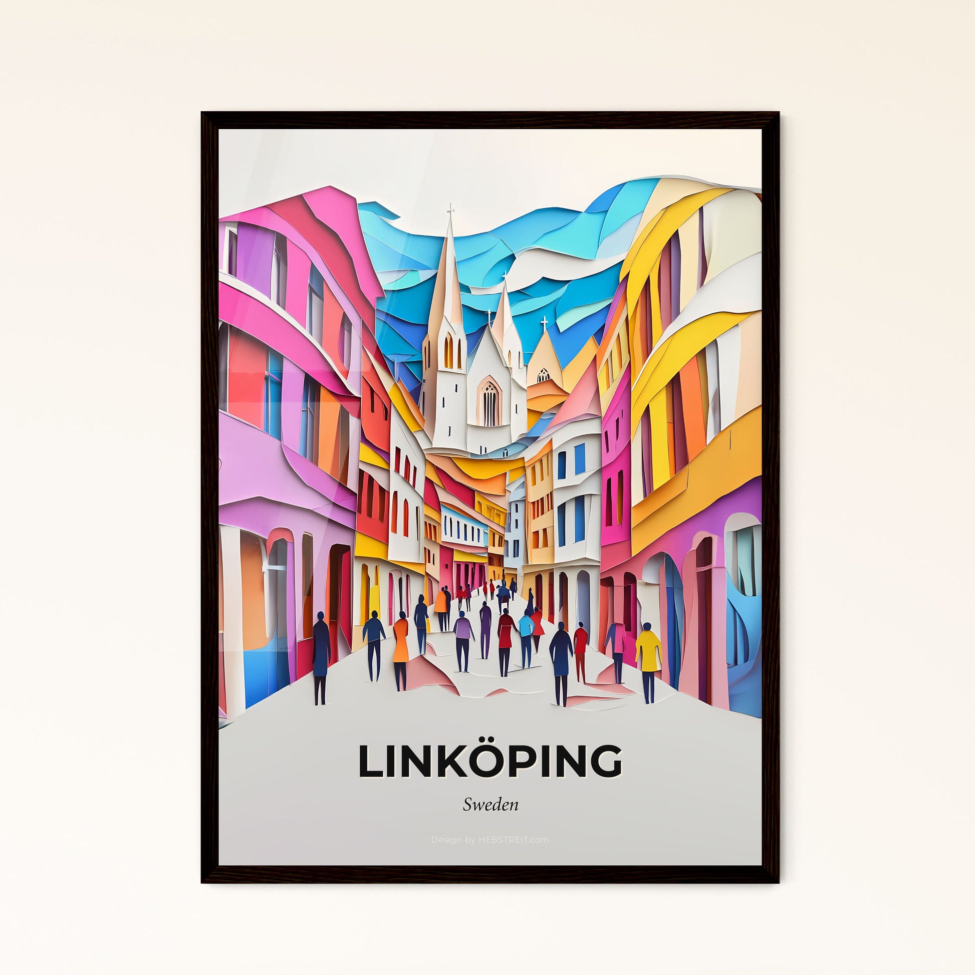 Vivid Linköping, Sweden - a painting of a city street with people walking