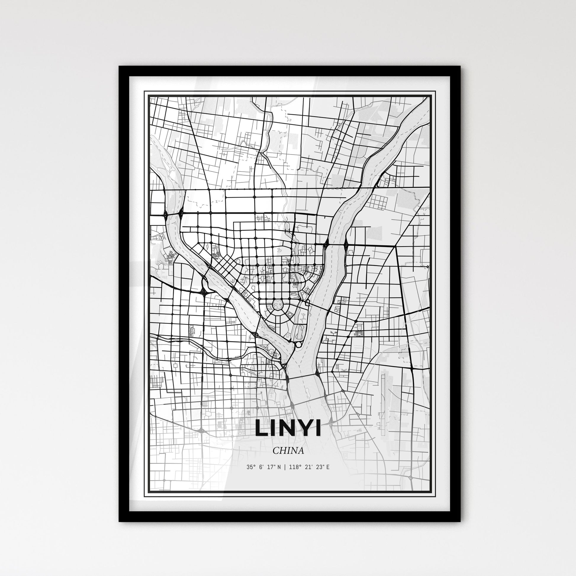 Linyi China - Scandinavian Style City Map for Modern Home Decor