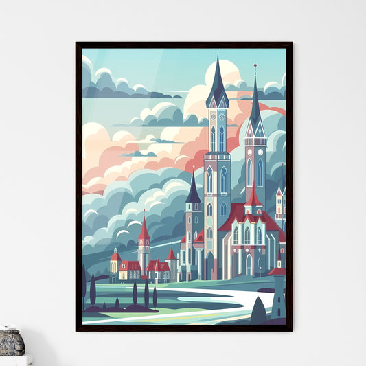 Nostalgic Austria Travel Poster: Minimalist Retro Skyline, Castle, Lake, Vintage Artwork, Painting, Artistic Framed Art