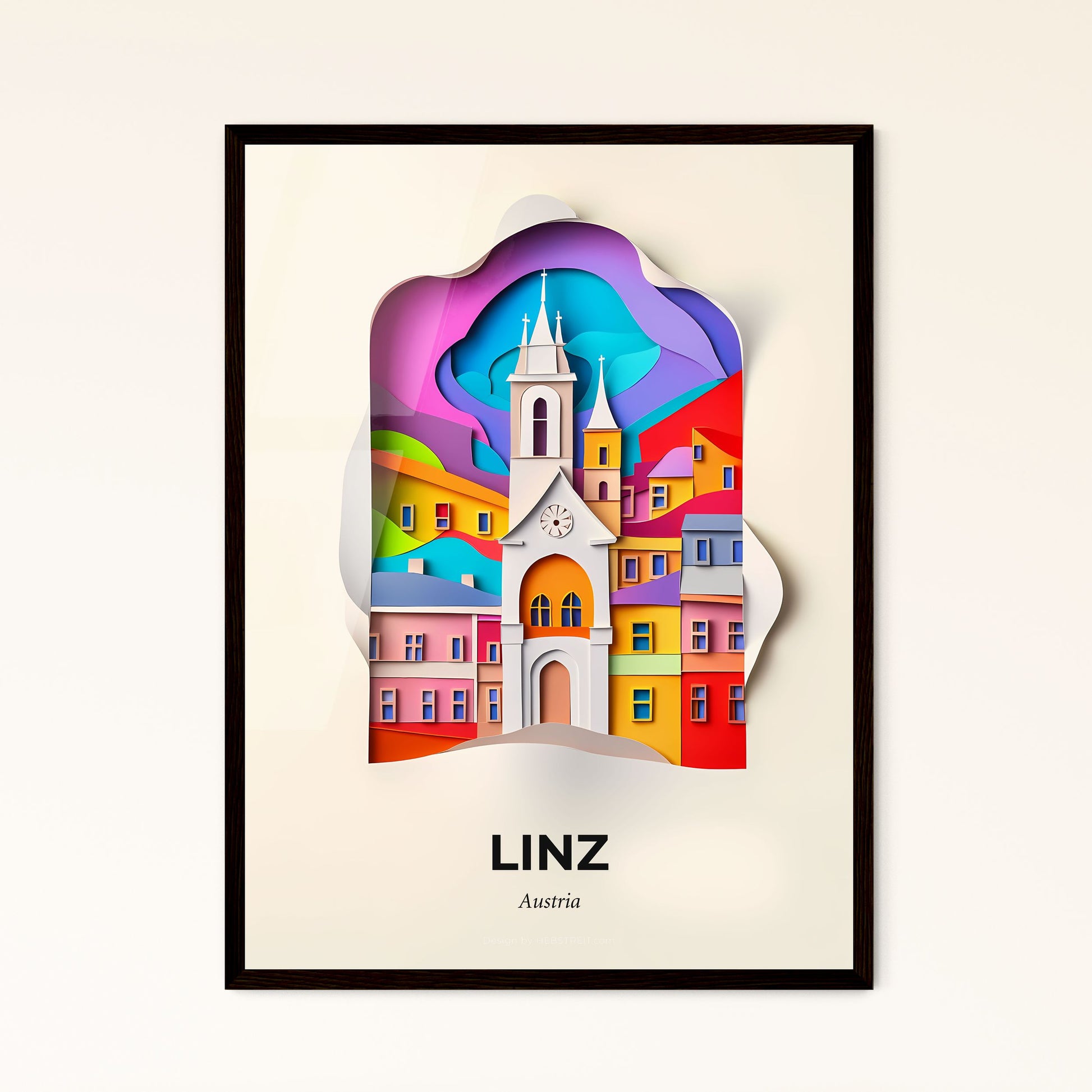 Vivid Linz, Austria - a paper cut of a church with a clock