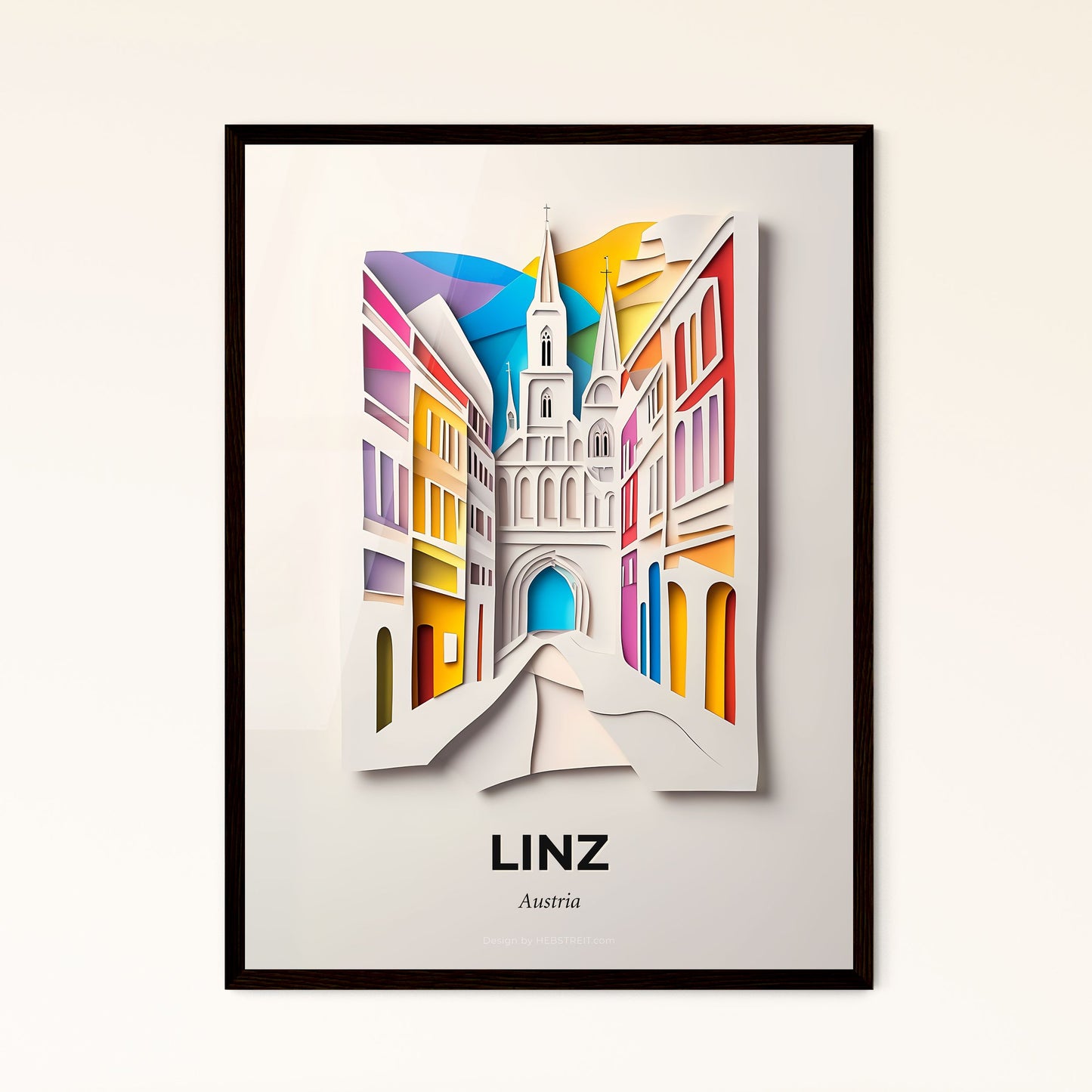 Vivid Linz, Austria - a paper cut of a city with a clock tower