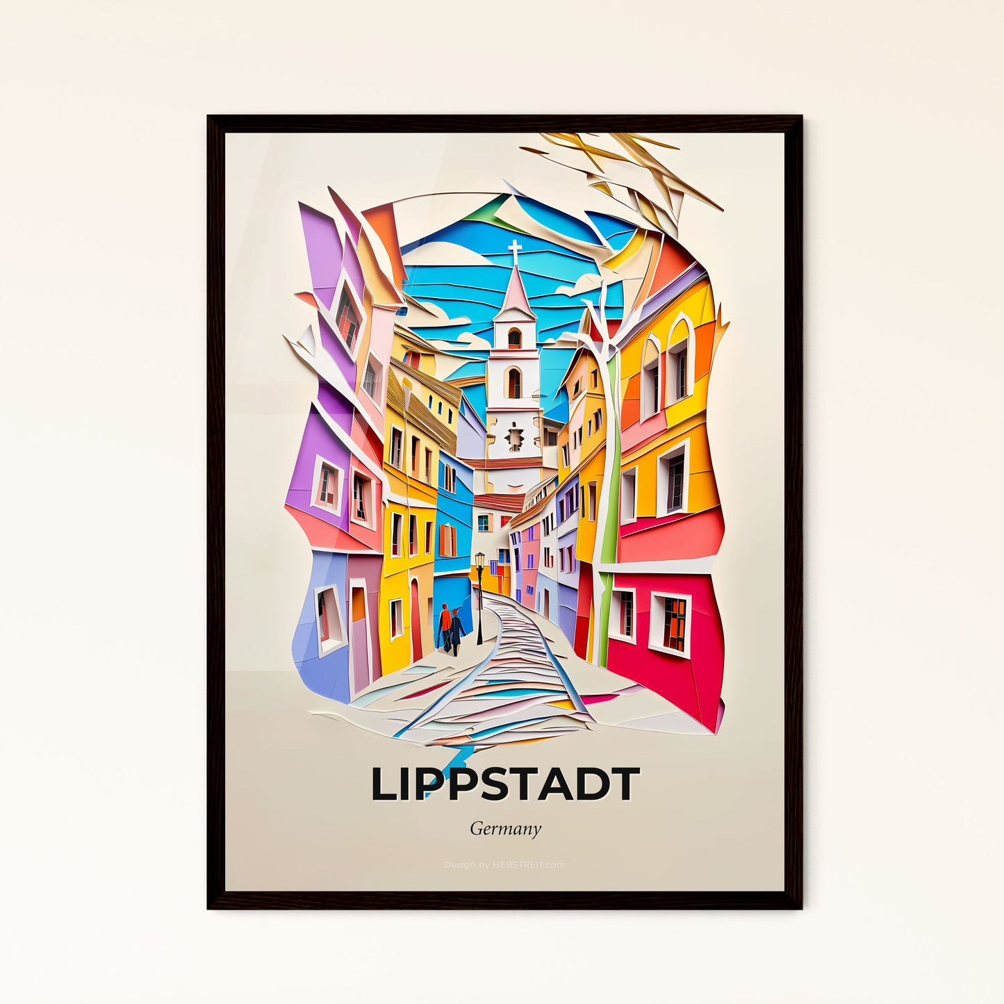 Vivid Lippstadt, Germany - a paper cut of a street with a church steeple