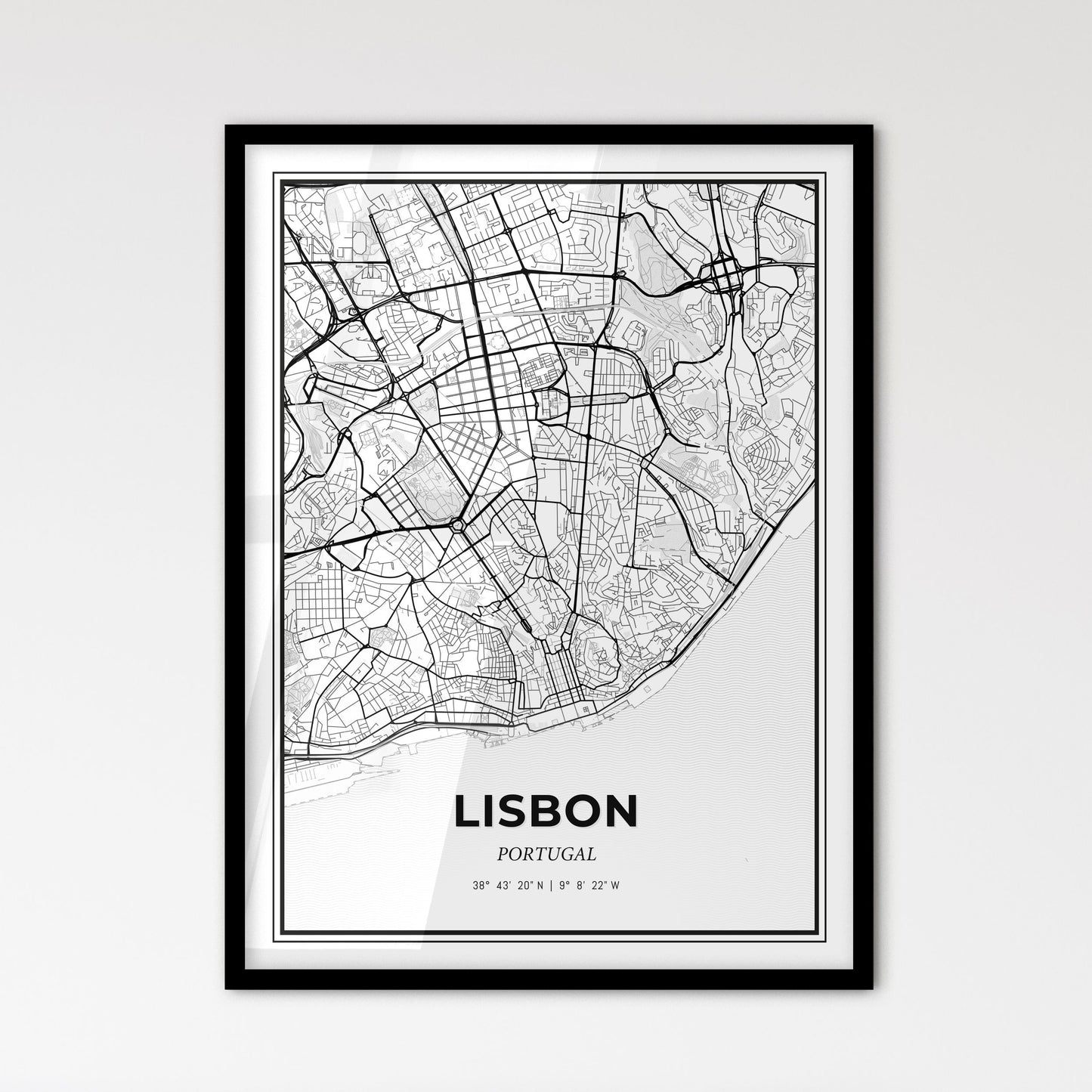 Lisbon Portugal - Scandinavian Style City Map for Modern Home Decor