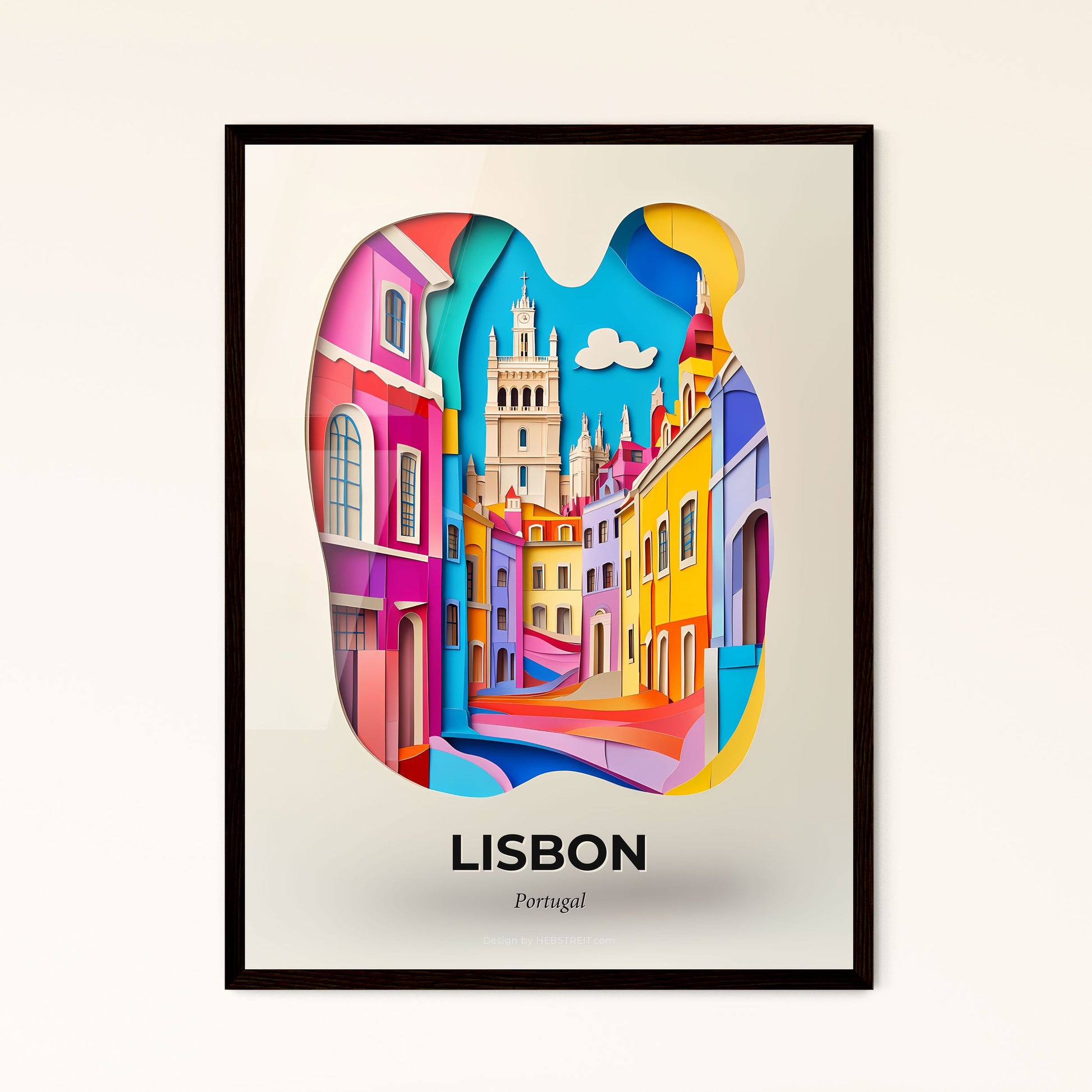 Vivid Lisbon, Portugal - a paper cut of a city with a clock tower